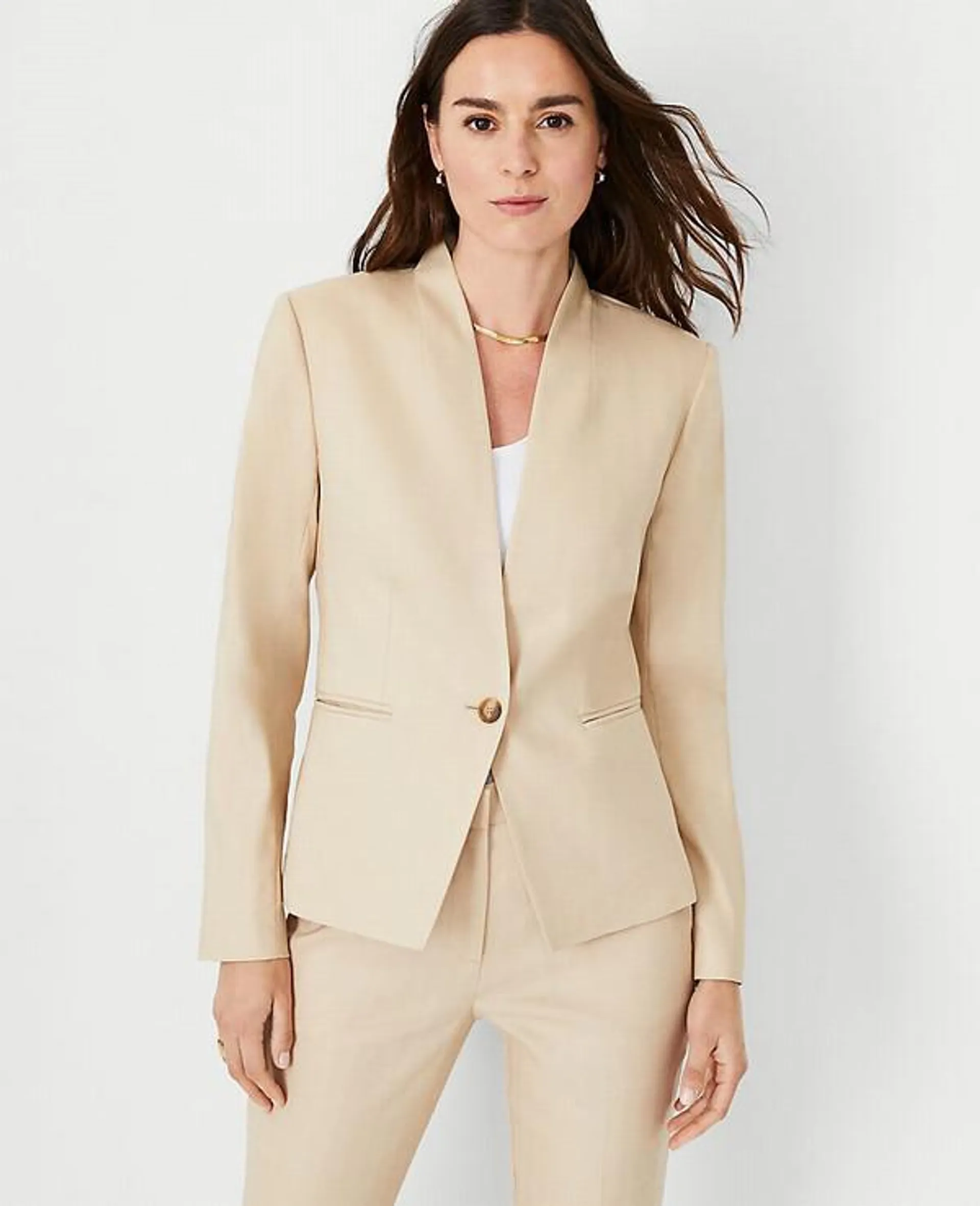 Blazers Ann Taylor The Cutaway in Linen Blend Beige | 538064-NKW