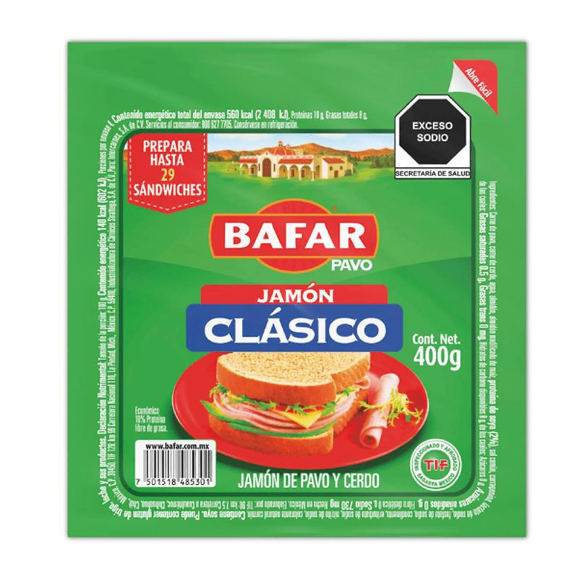 Bafar Jamon Clasico de Pavo Y Cerdo 400 g