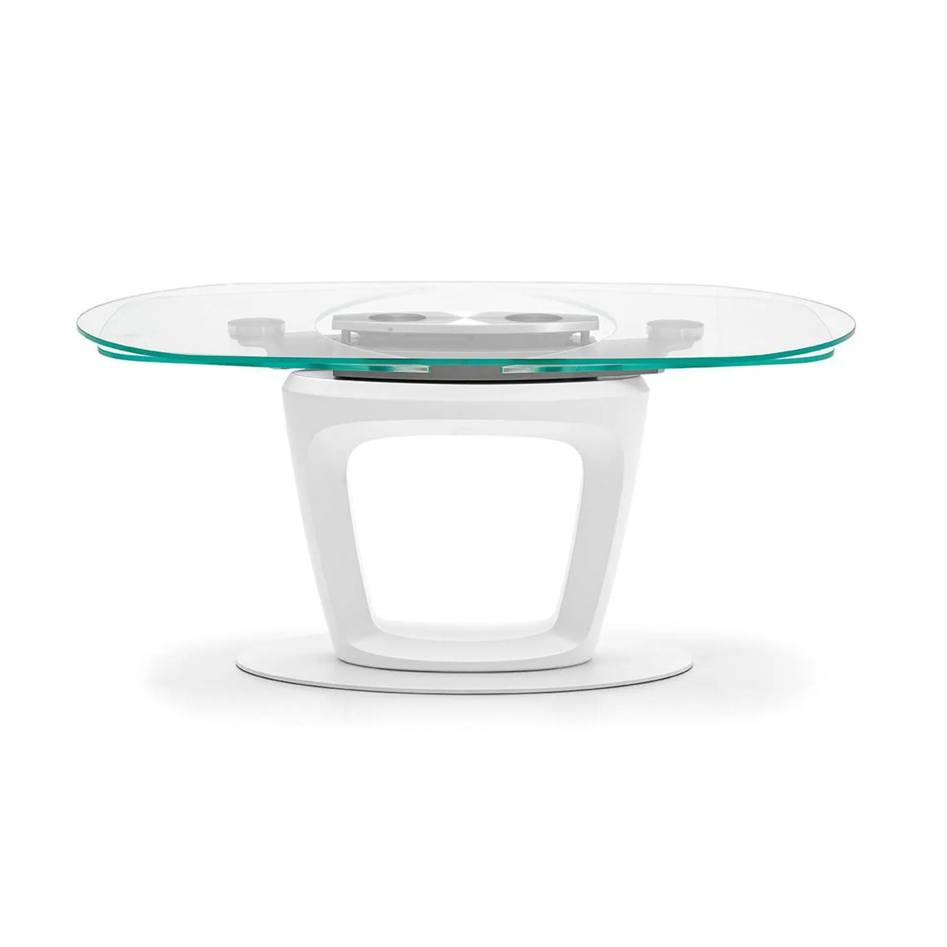 mesa orbital extraclaro transparente y base blanca 165 cm