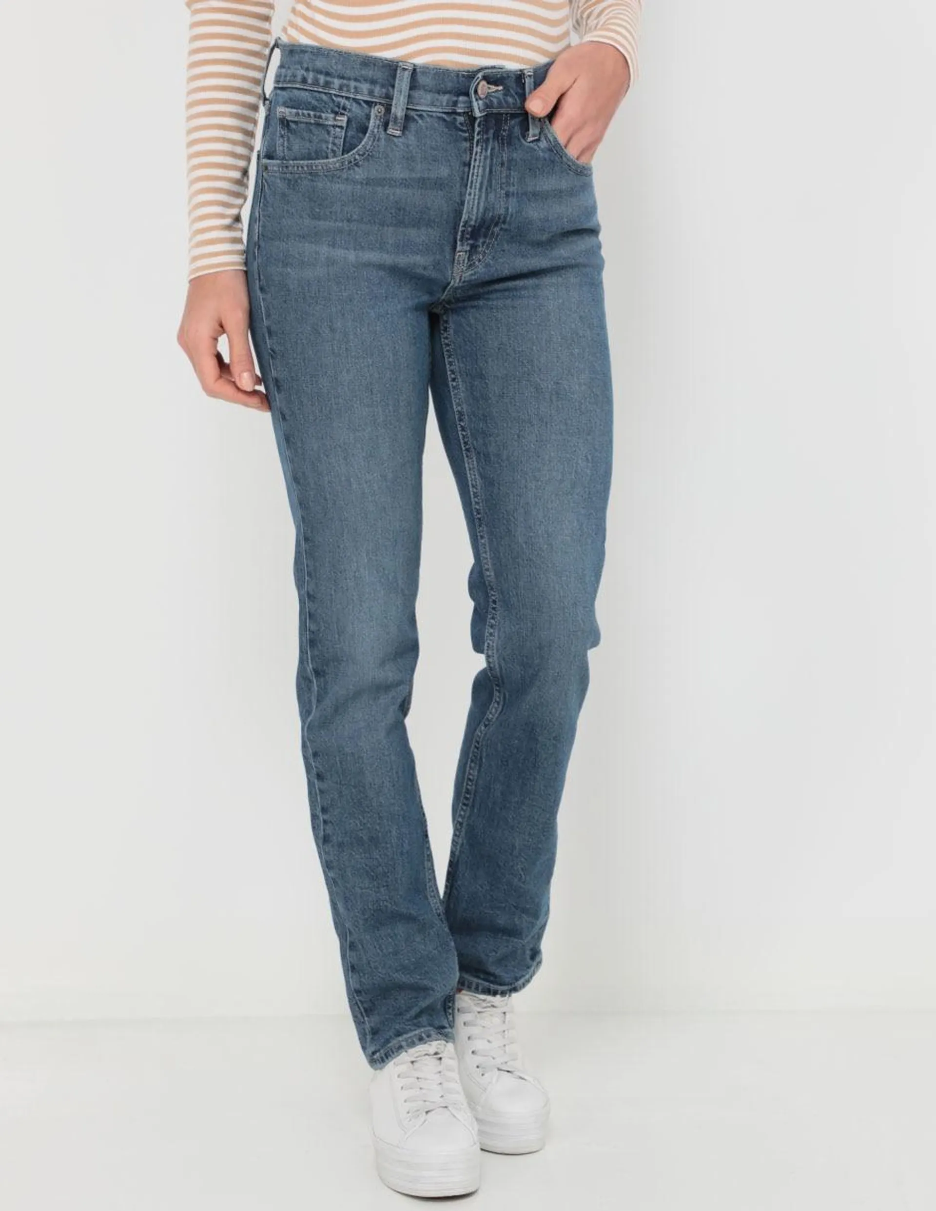 Jeans straight corte cintura para mujer