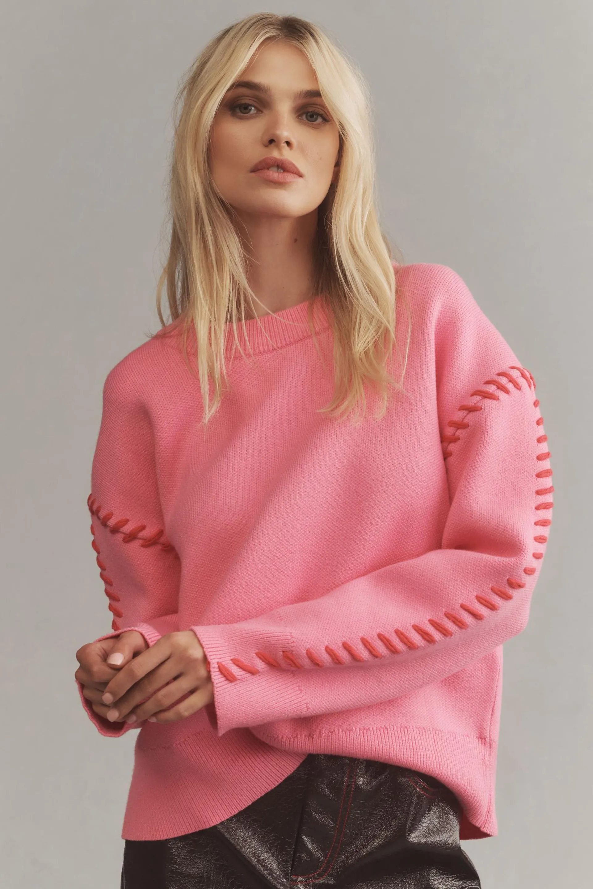 English Factory Mock-Neck Whipstitch Sweater