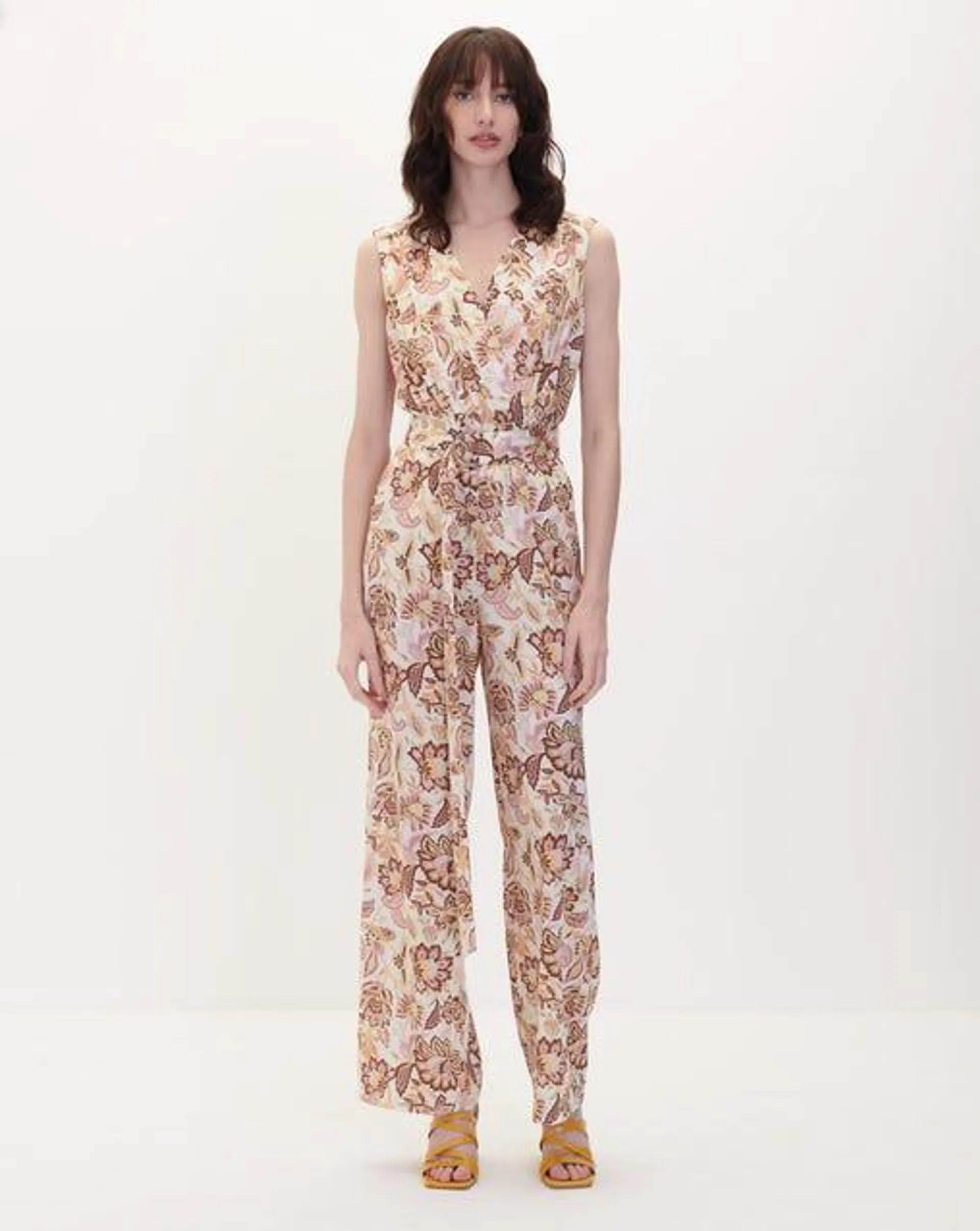 Jumpsuit Floral De Satín Recto Fluido