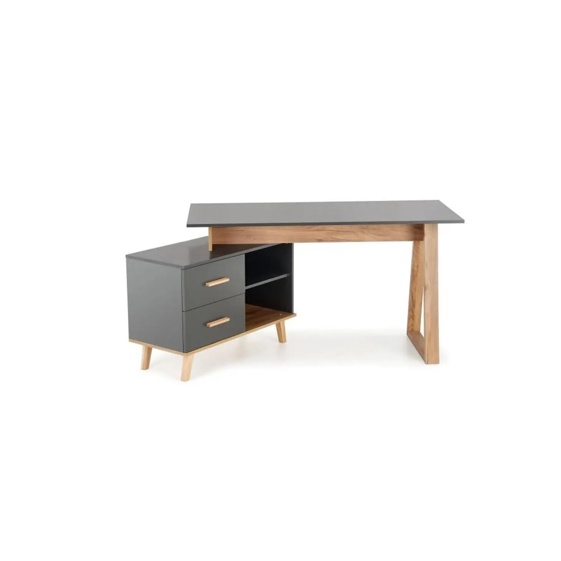 Orizaba - Escritorio estilo moderno con madera natural y un modulo, color gris antracita