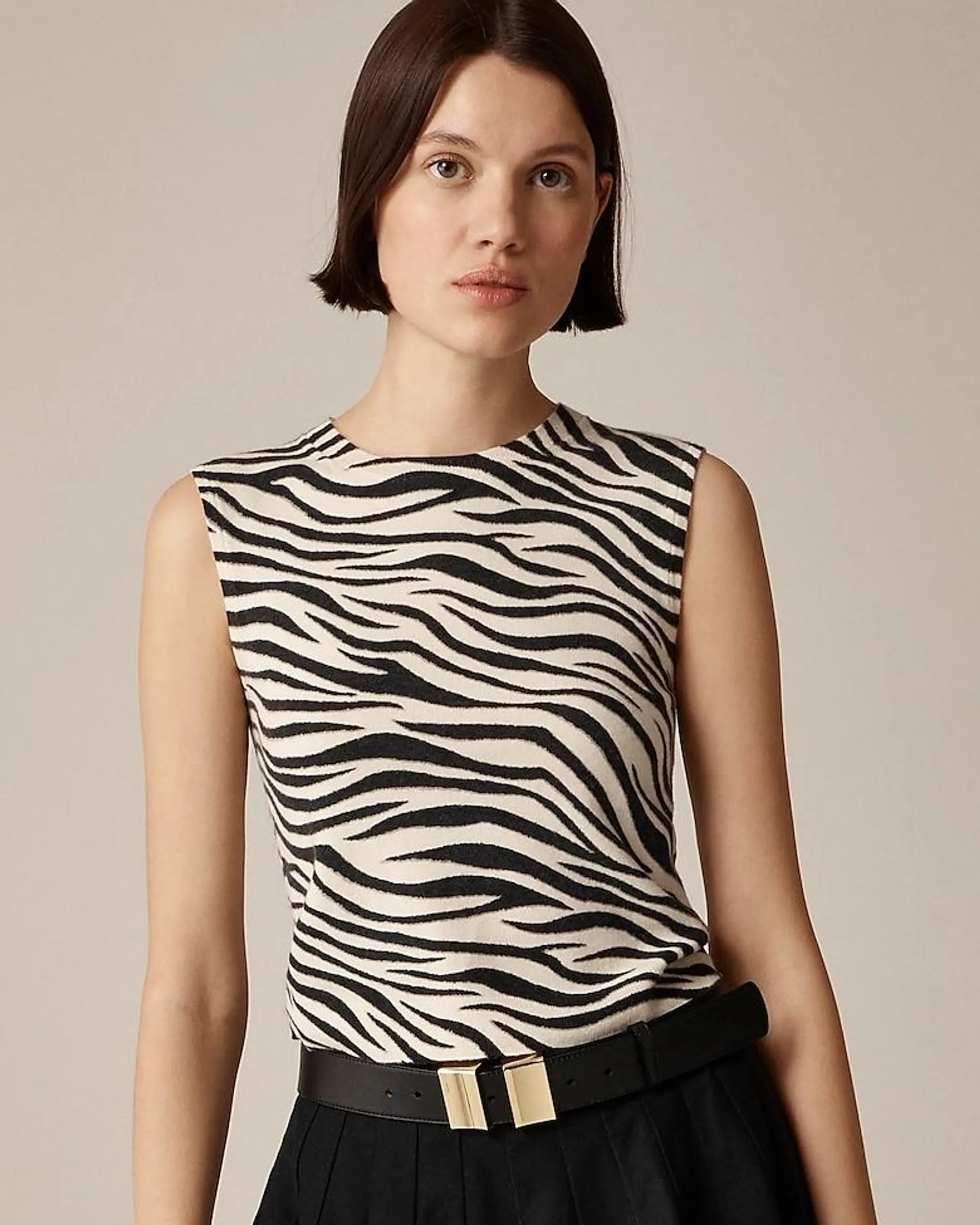 Featherweight cashmere sweater shell in zebra print