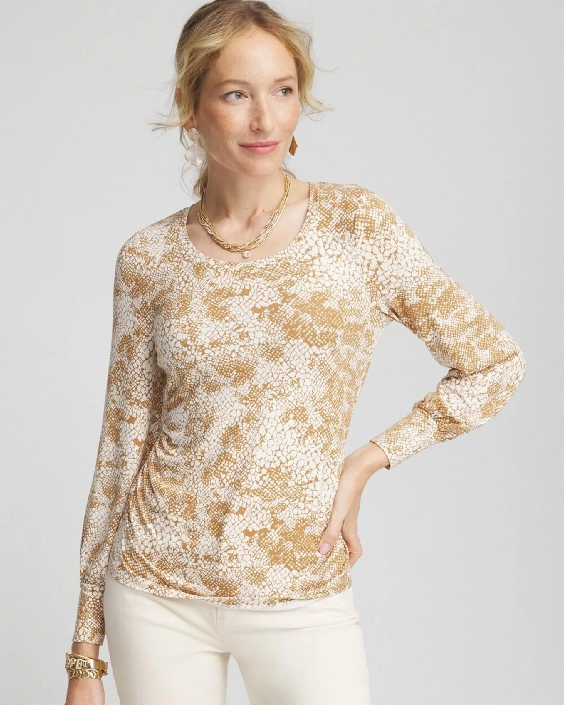 Touch of Cool\u2122 Snake Shirred Layering Tee