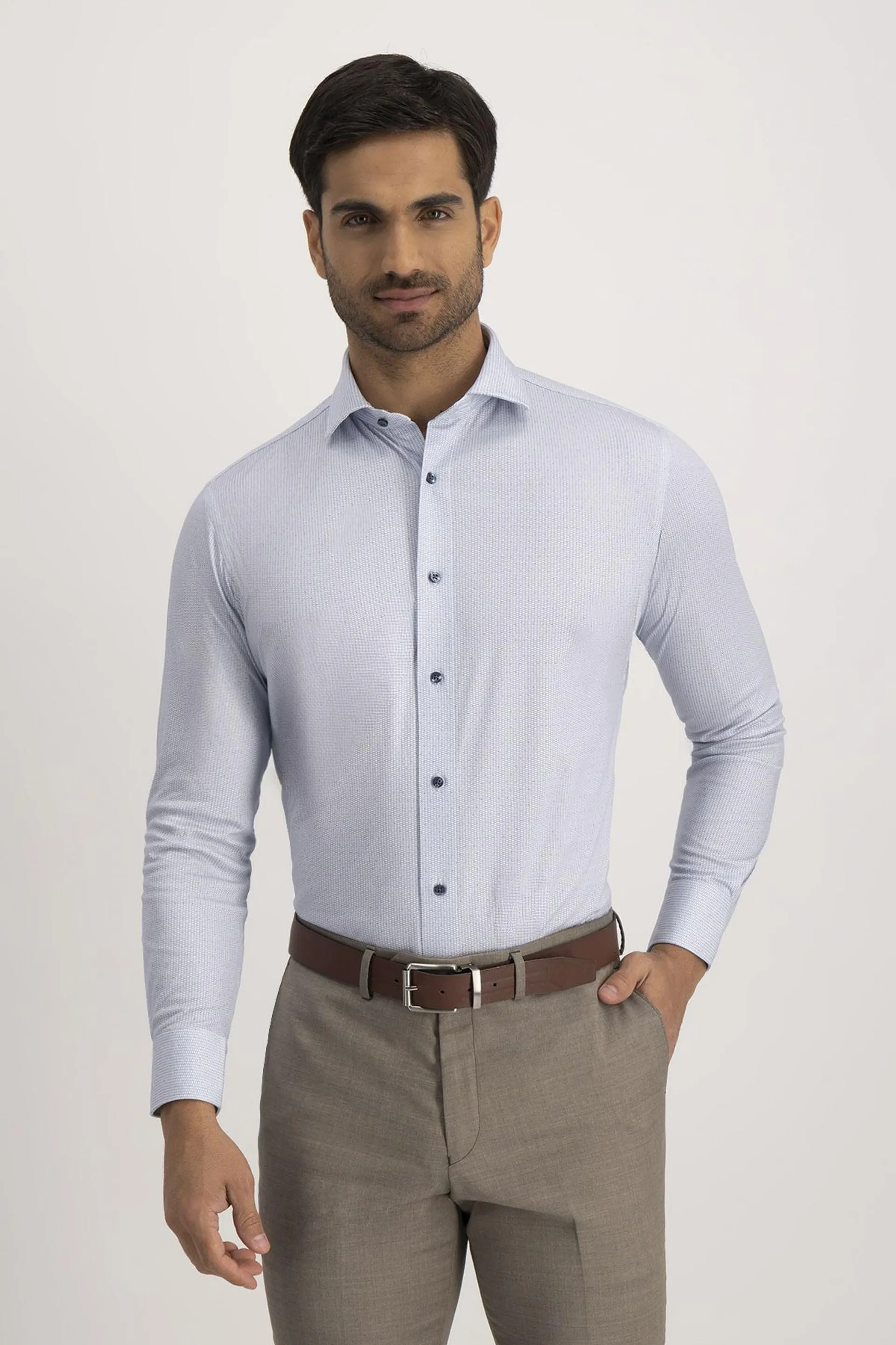 Camisa Formal Knit Calderoni Azul Contemporary Fit