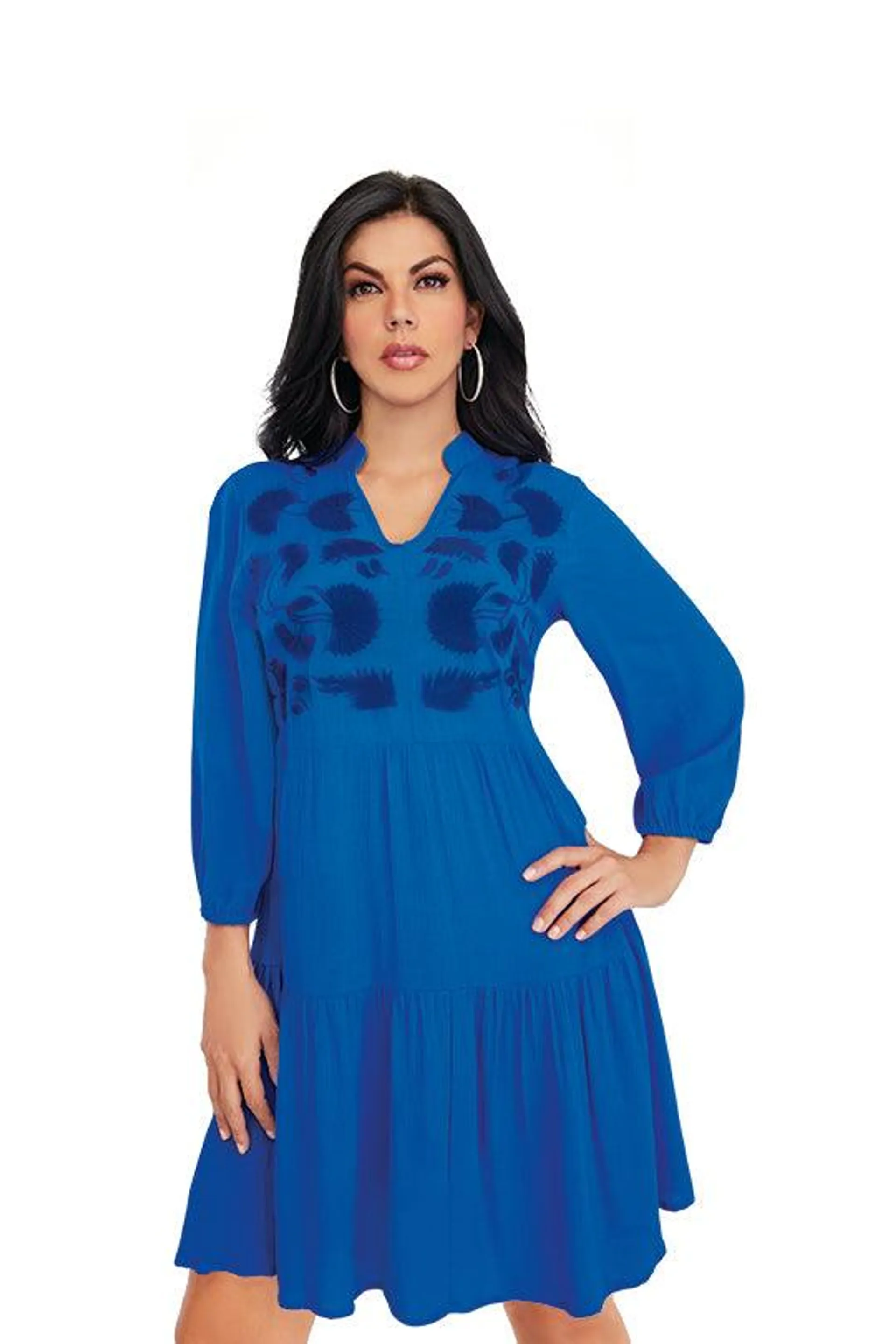 VESTIDO AZUL CON BORDADOS EN PECHO 96055