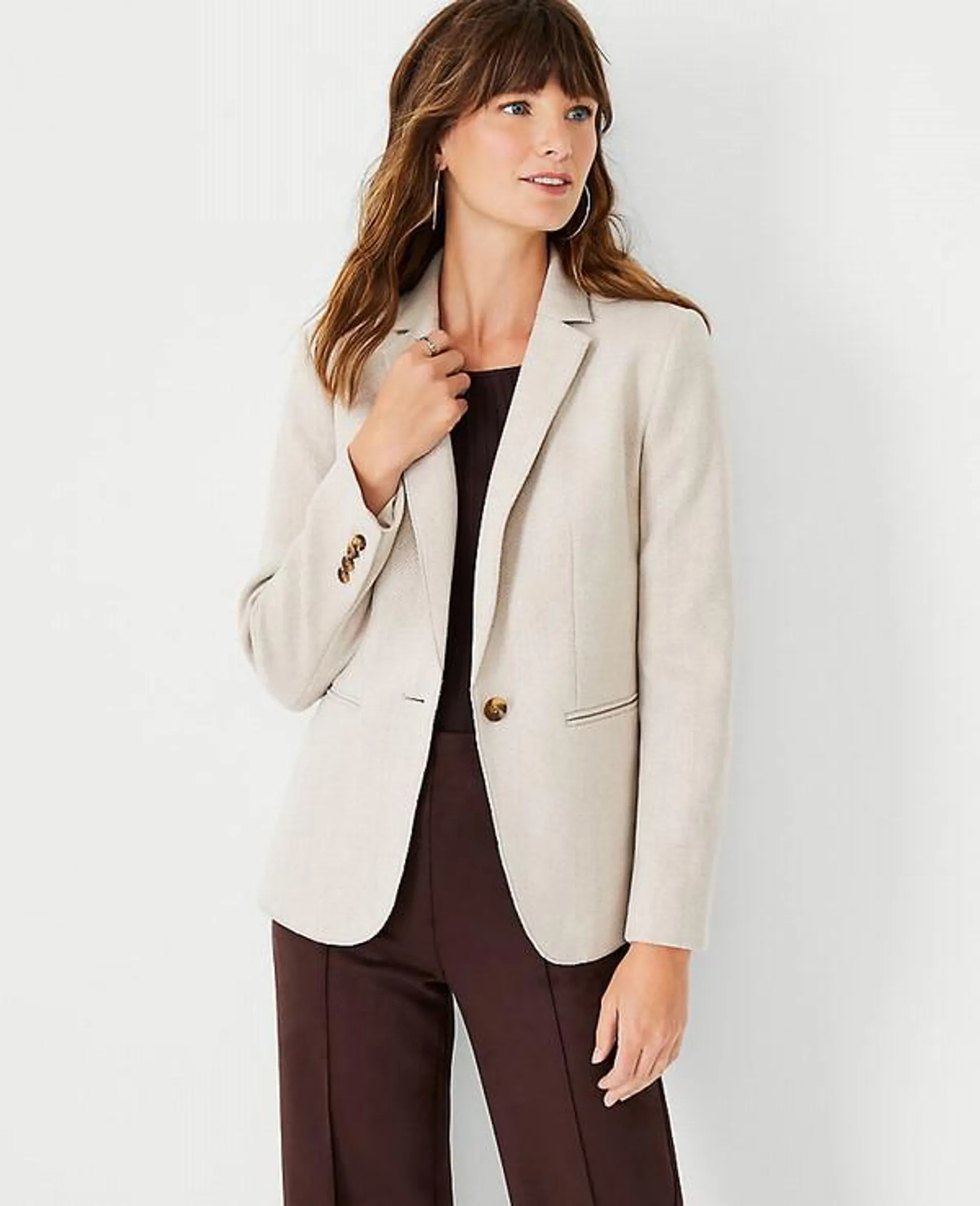 Blazers Ann Taylor The Hutton in Herringbone Knit Beige | 392068-MNP