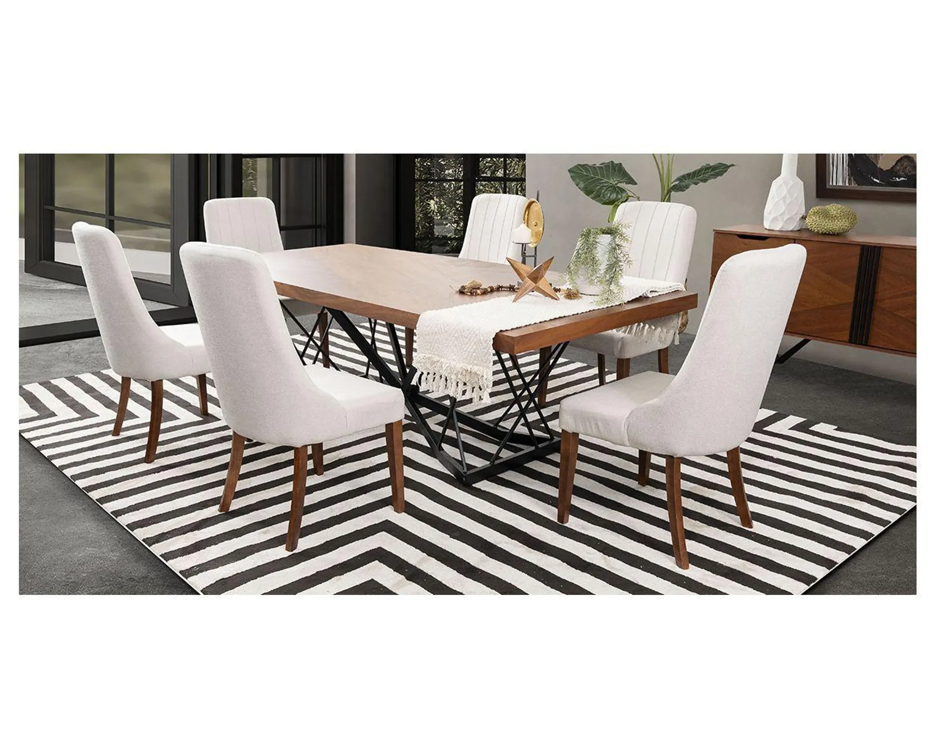 Comedor Rectangular 240 Cm Piastri Beige 7 Piezas