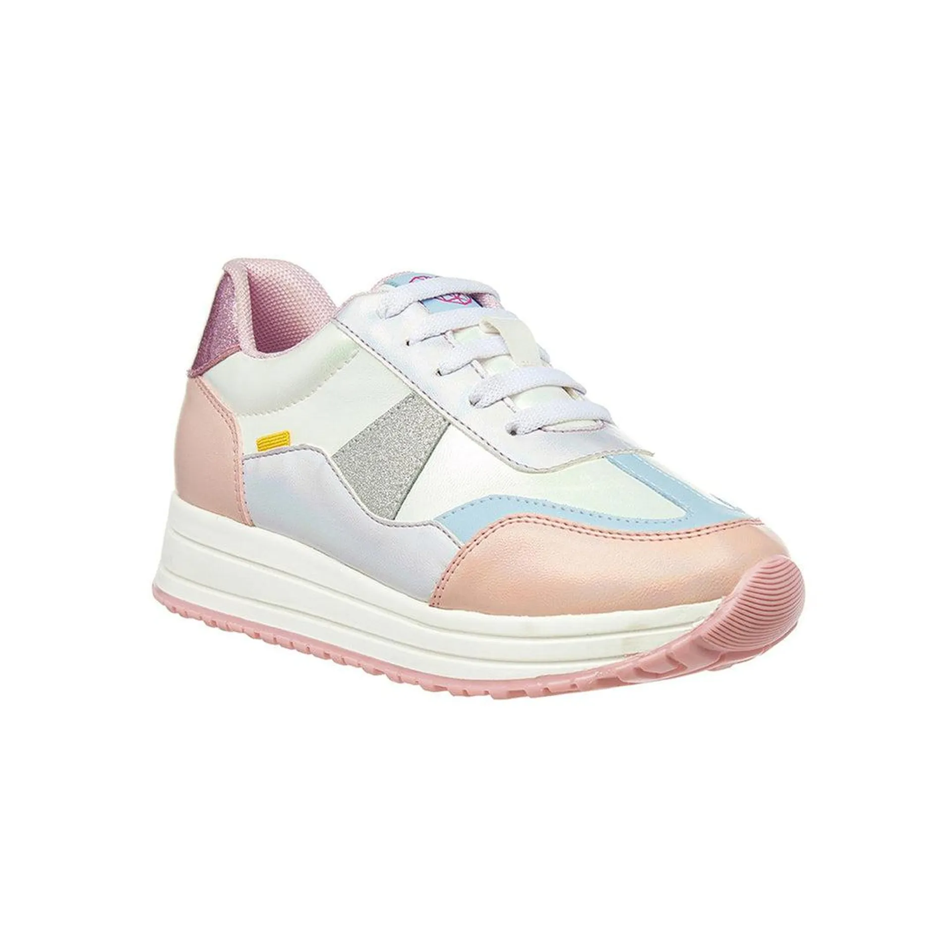 Tenis Con Plataforma Glitter Mujer Juvenil Tipo Piel Blanco