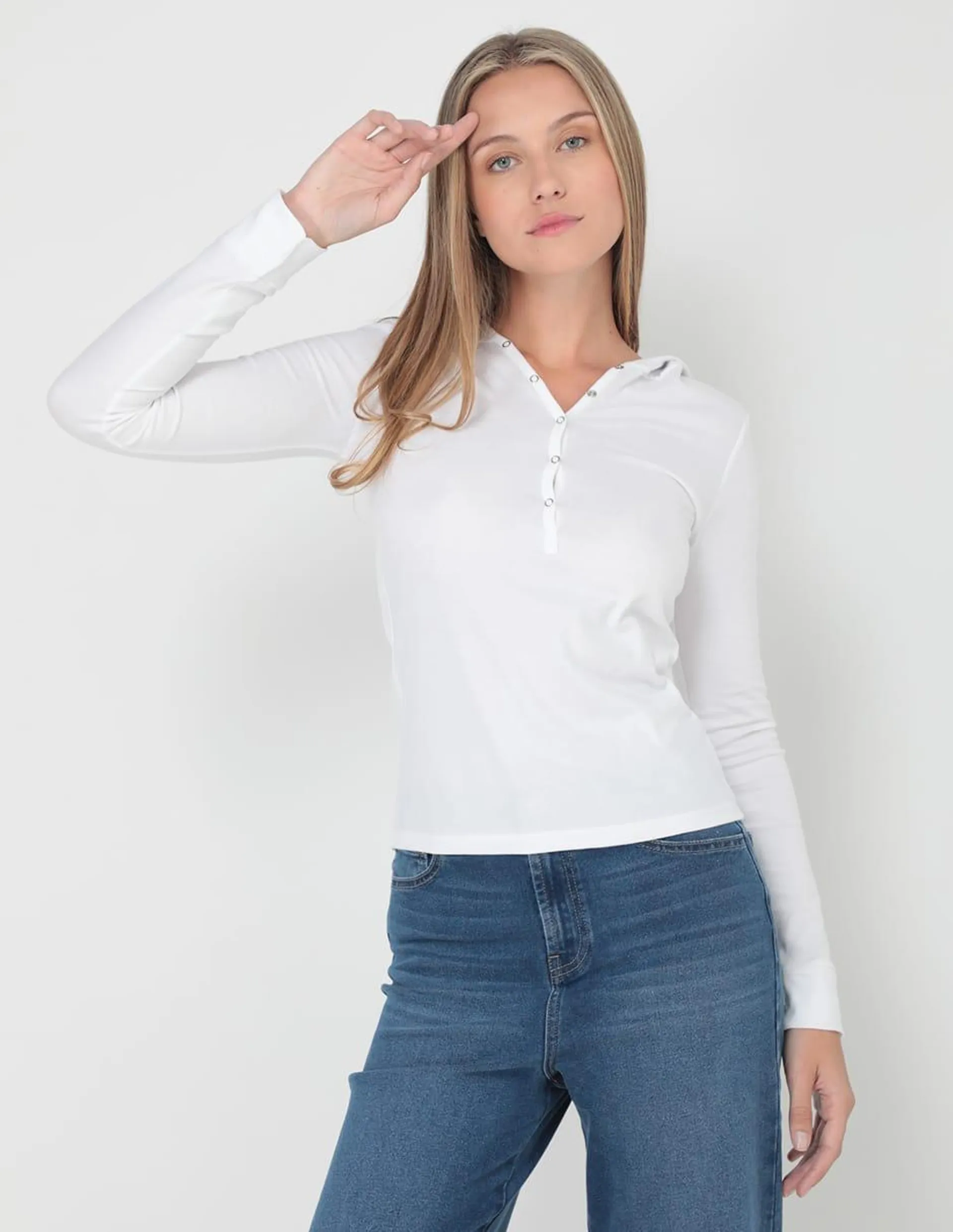 Playera manga larga Mossimo cuello v para mujer