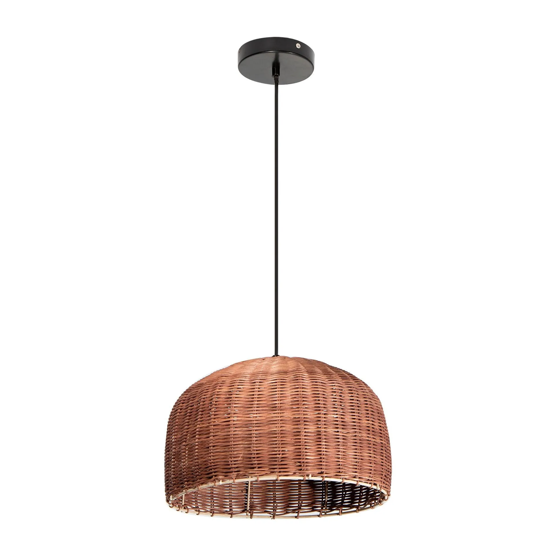 Lámpara Colgante Estilo Japonés, Artesanía Natural Acabado en Negro y Café Ratán 60w Socket E27 1 Luz