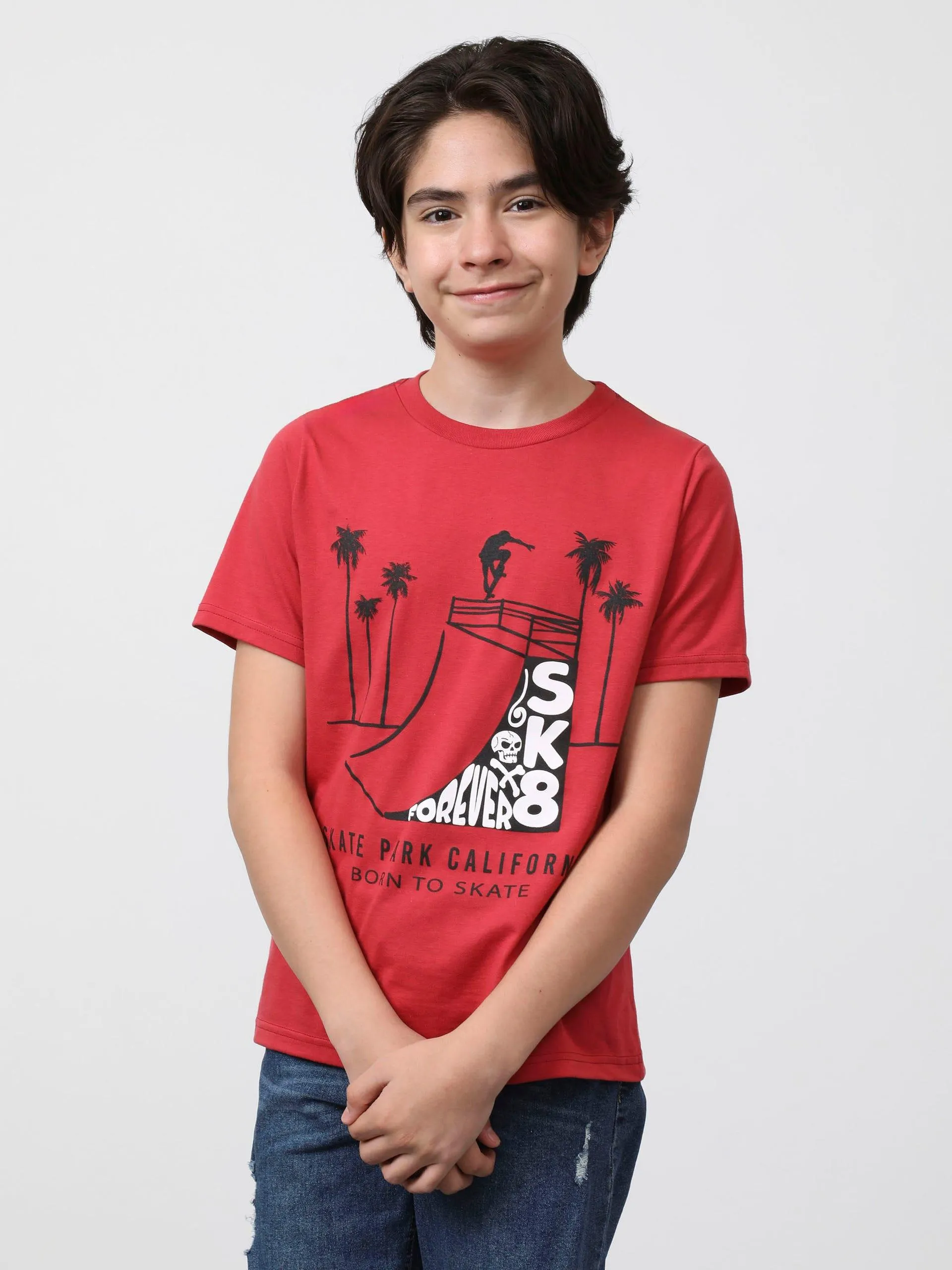 Playera Manga Corta con Localizado Roja