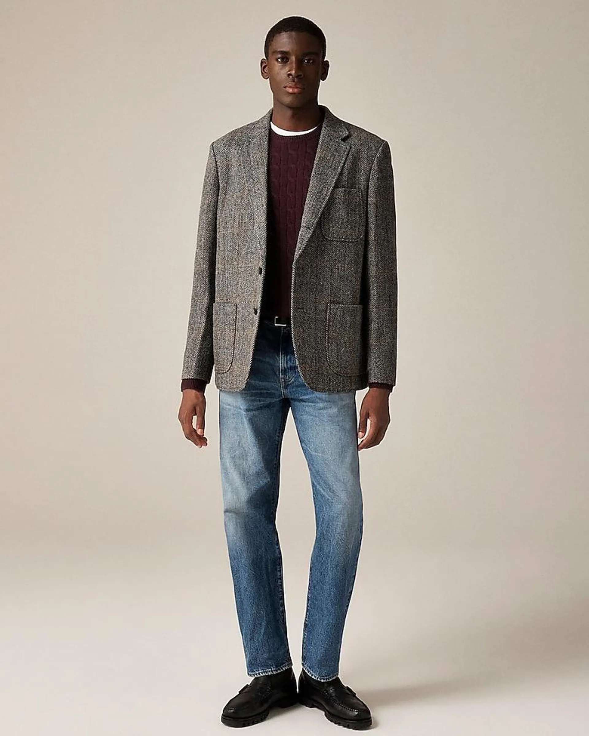 Relaxed-fit blazer in Scottish wool herringbone