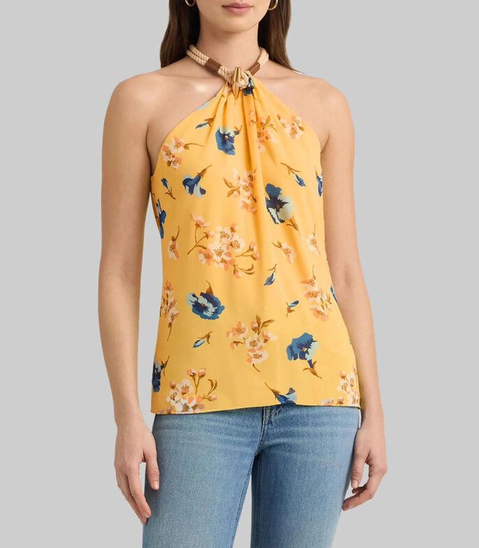 Blusa con flores sin mangas Mujer