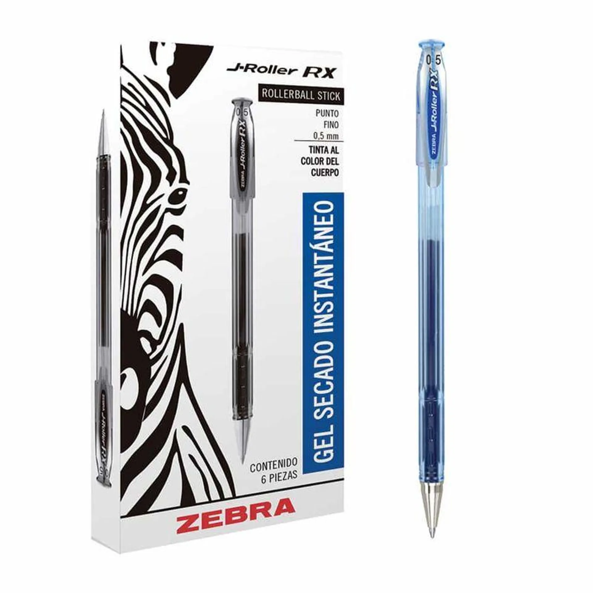 Bolígrafo de Gel Stick de 5 mm Azul Caja con 6 Piezas J-Roller Zebra