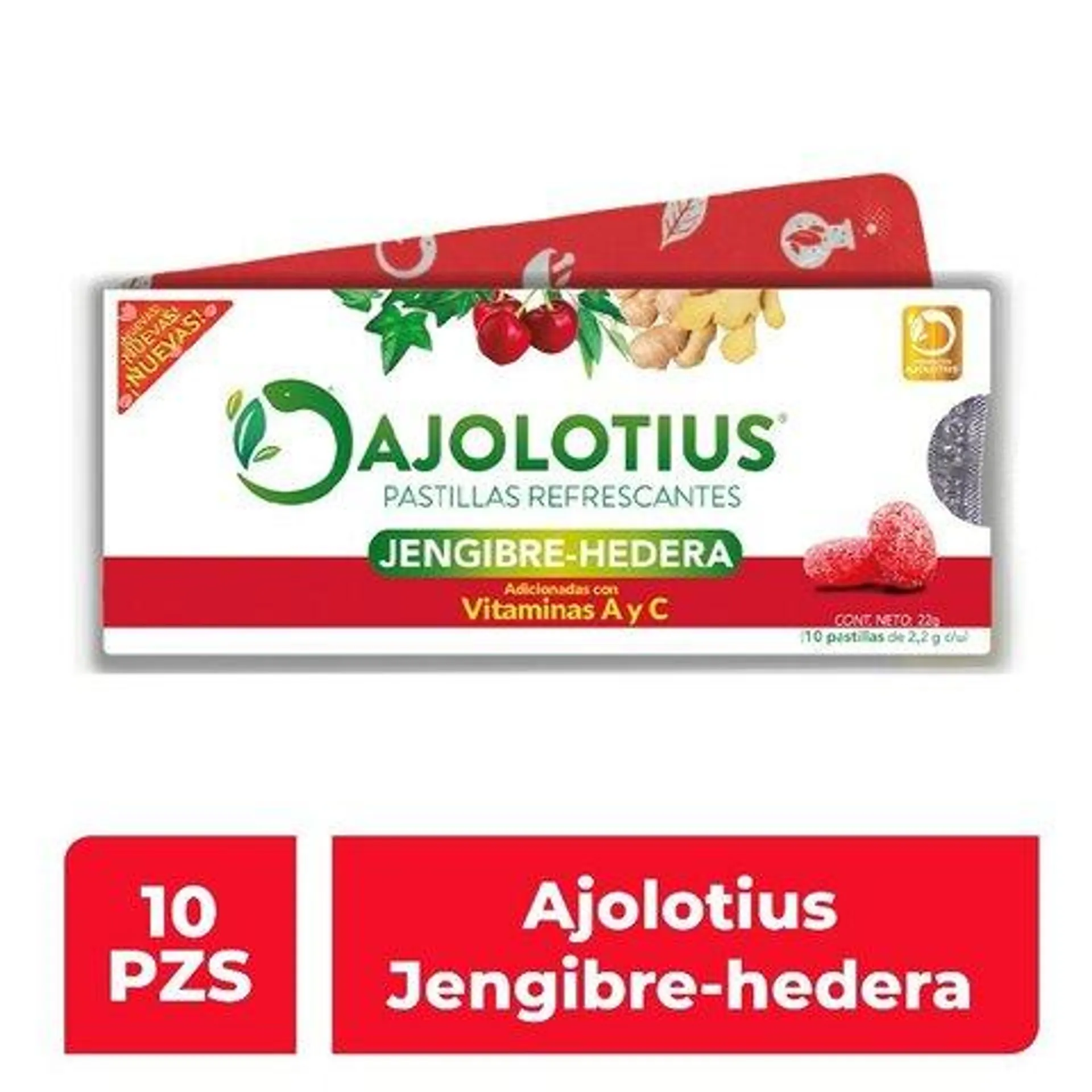 Ajolotius Pastillas Refrescantes Jengibre-Hedera con Vitaminas A y C