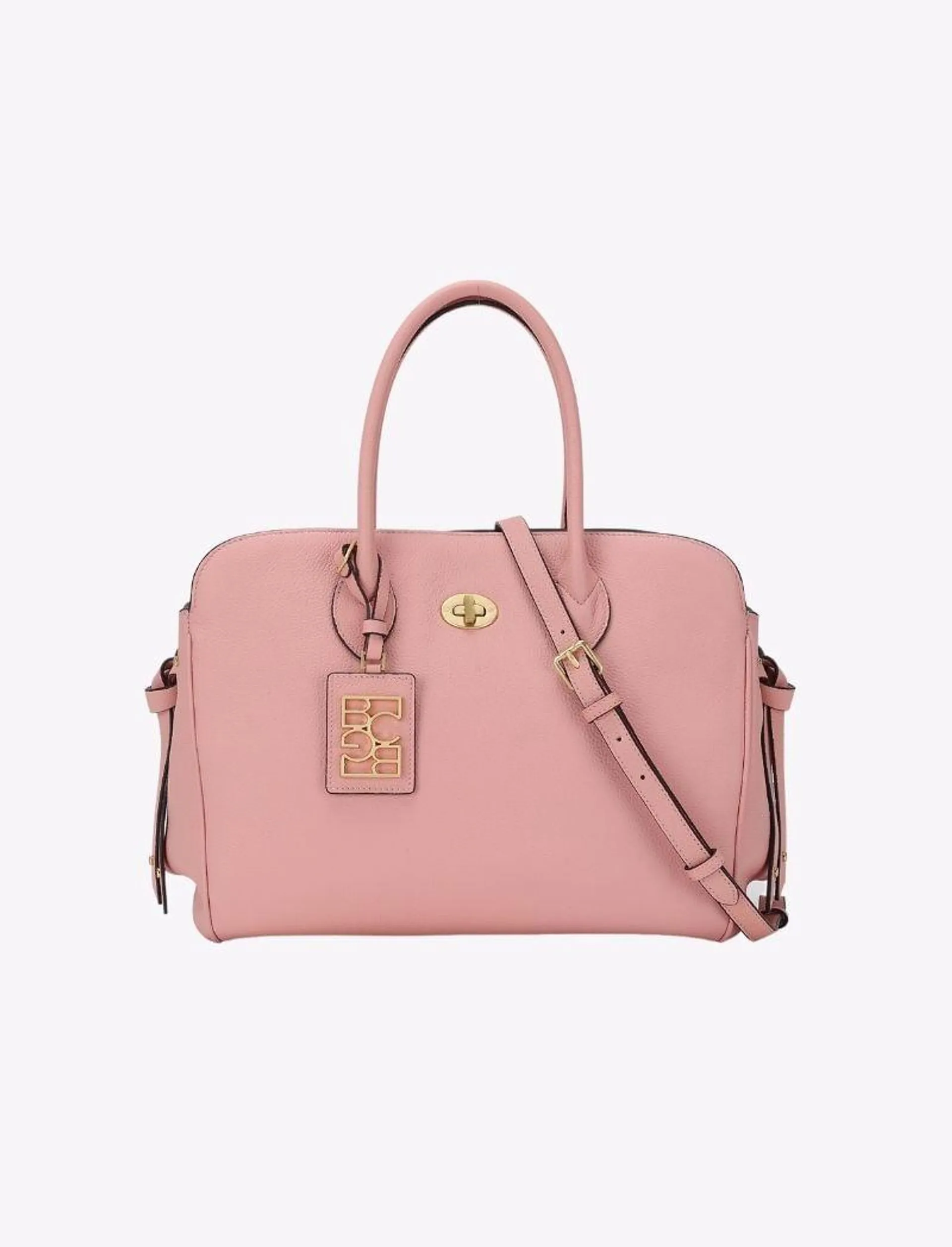 Bolso Satchel con Broche y Placa Metálica