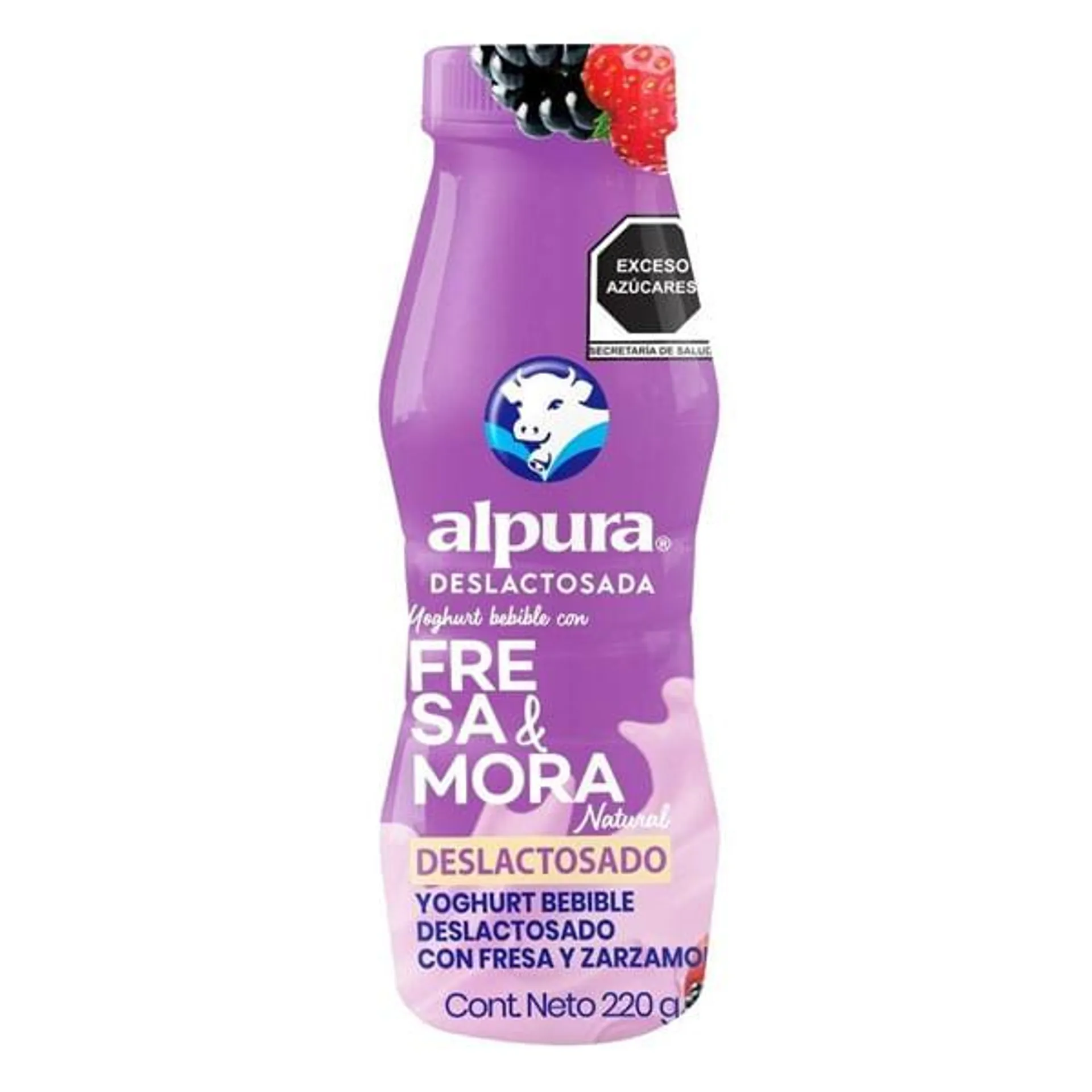 Yoghurt Alpura bebible deslactosado fresa-mora 220 g