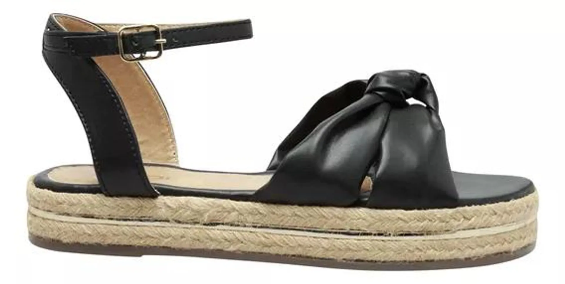 Sandalias Dama De Plataforma Yute Negro Trenza Wovina Fareli