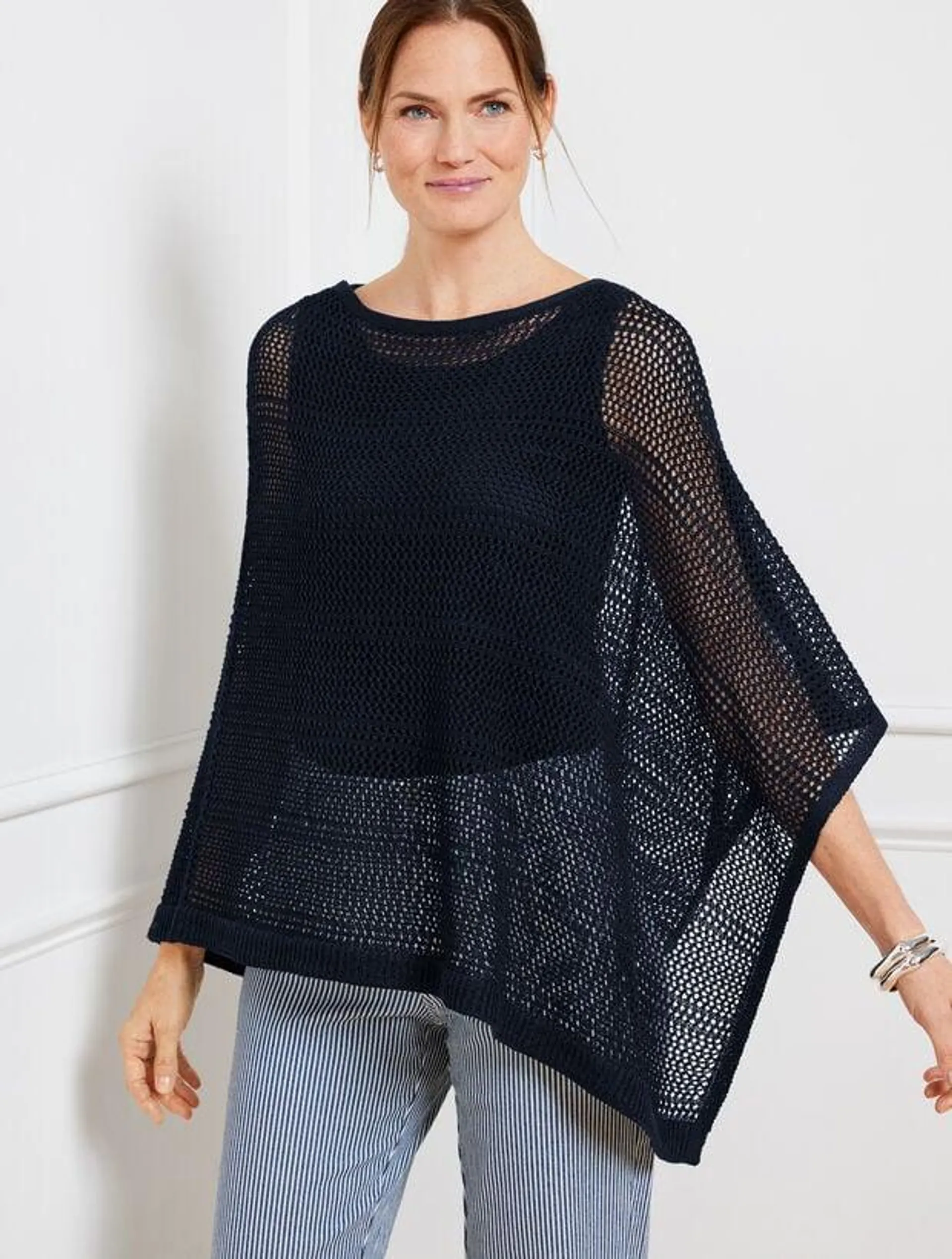 Linen Blend Open Stitch Poncho