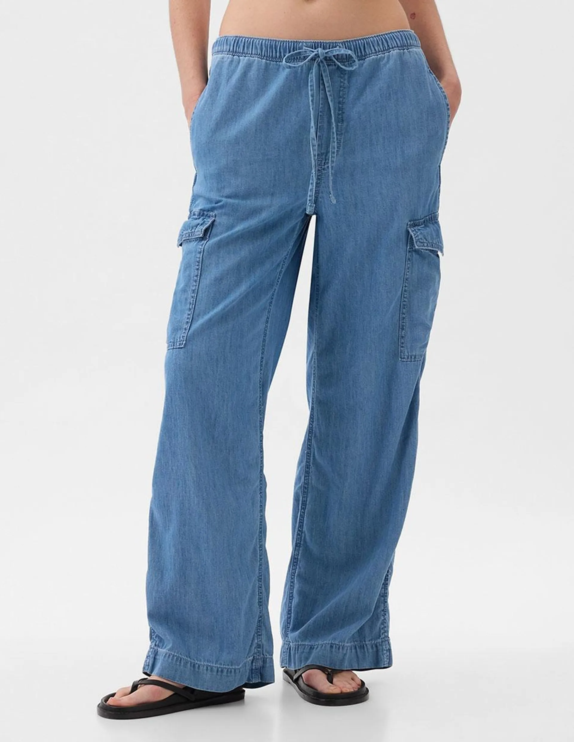 Jeans wide leg corte cadera para mujer