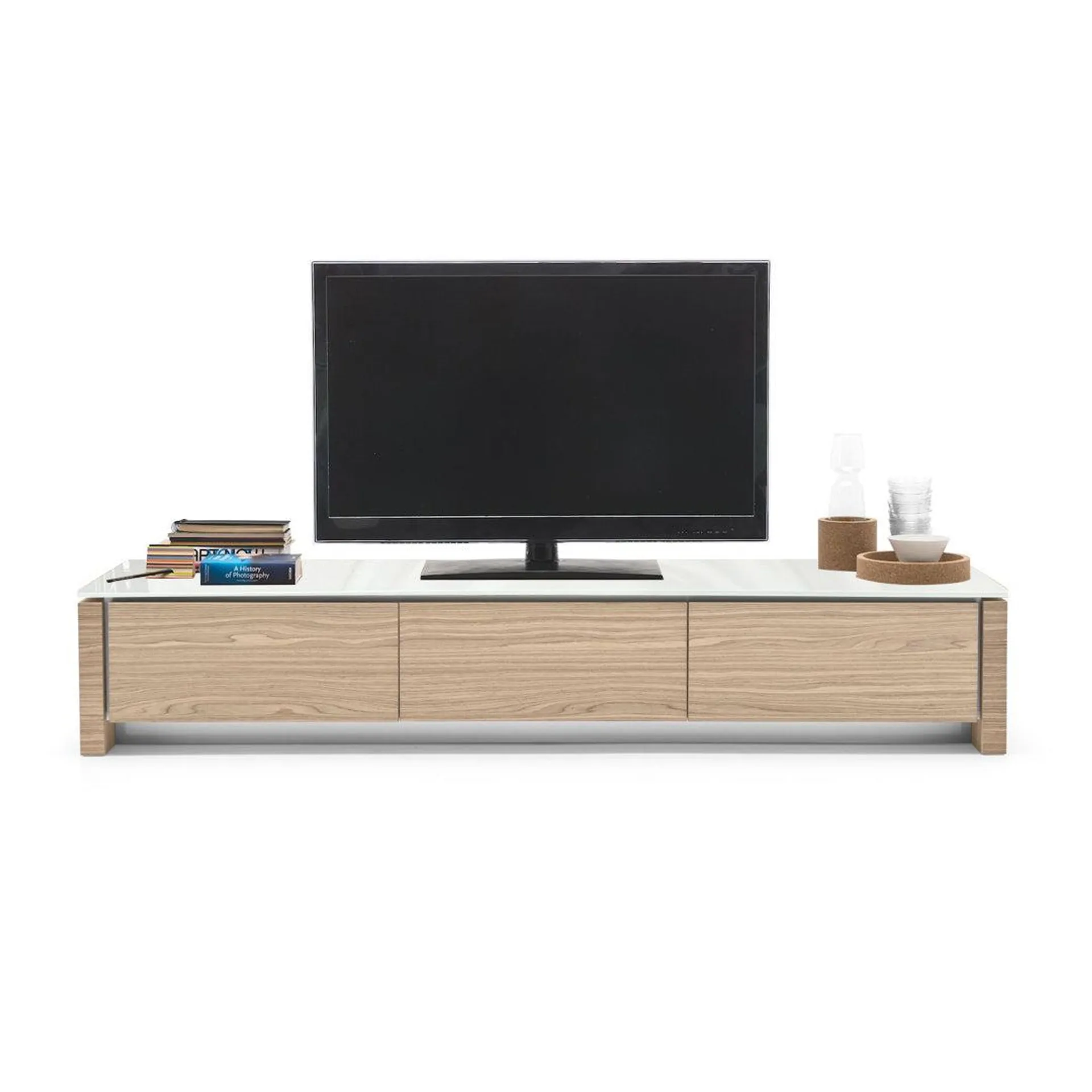 Mueble de TV moderno de madera y cristal