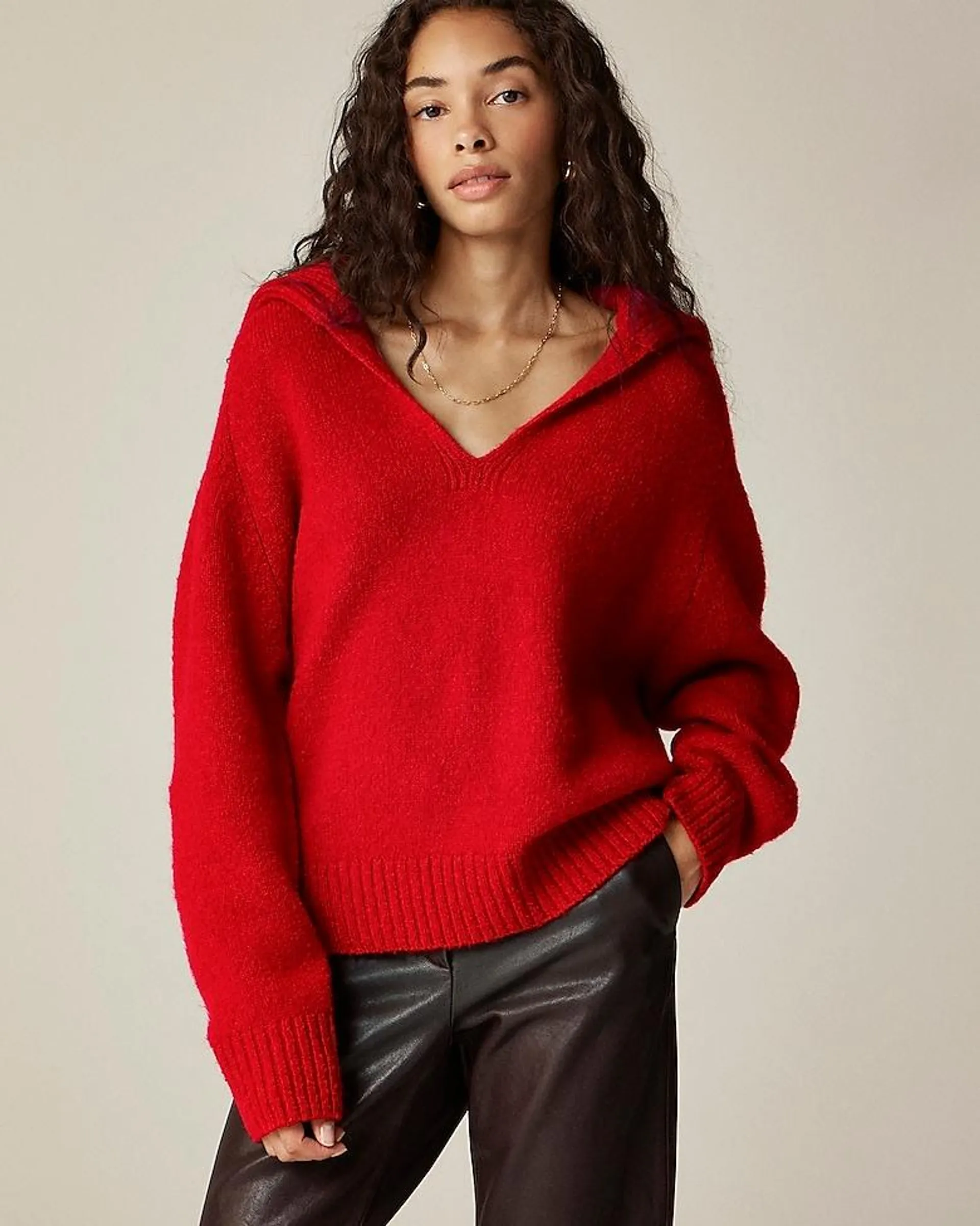 Johnny-collar sweater with ribbed trim