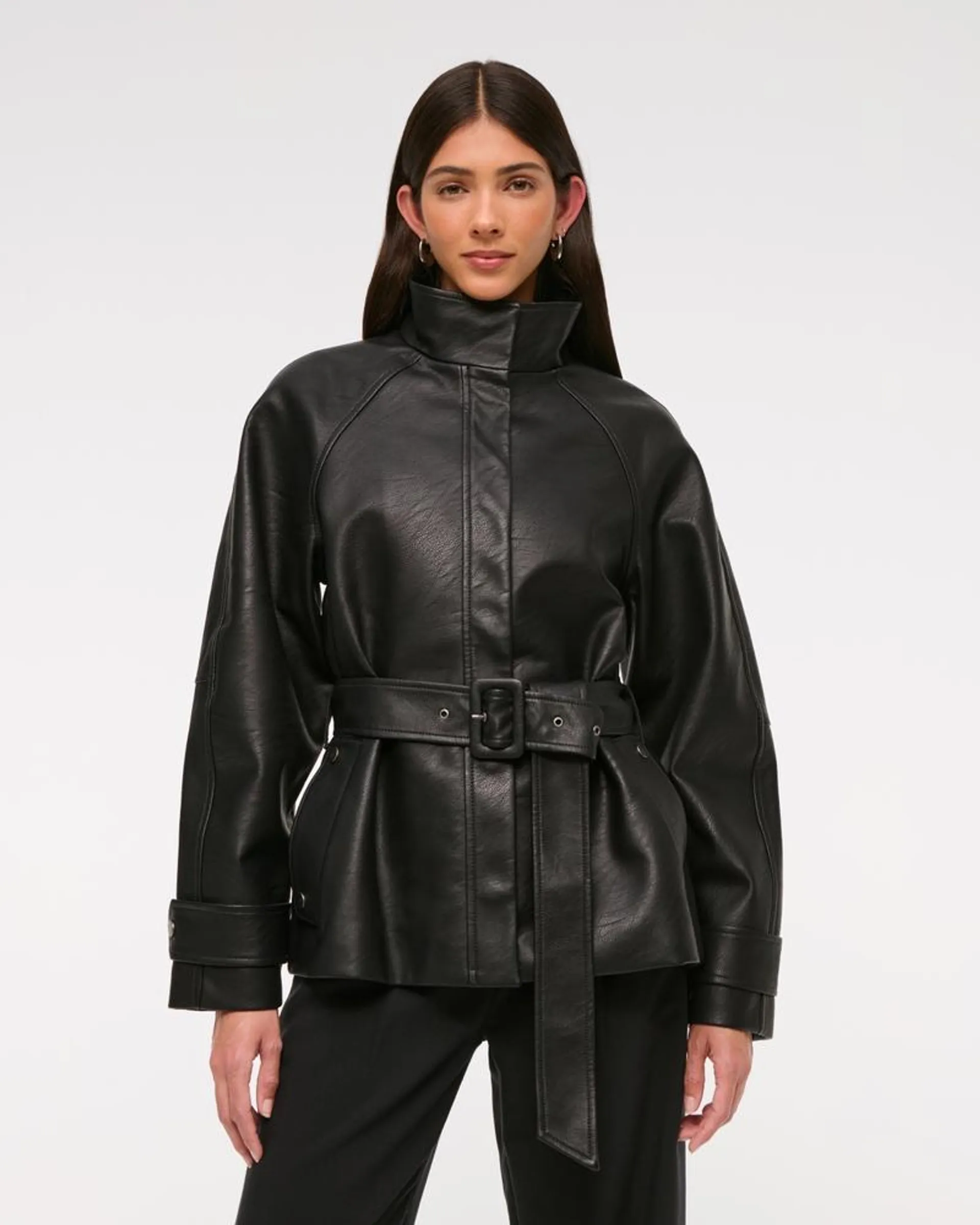 Belted Vegan Leather Jacket