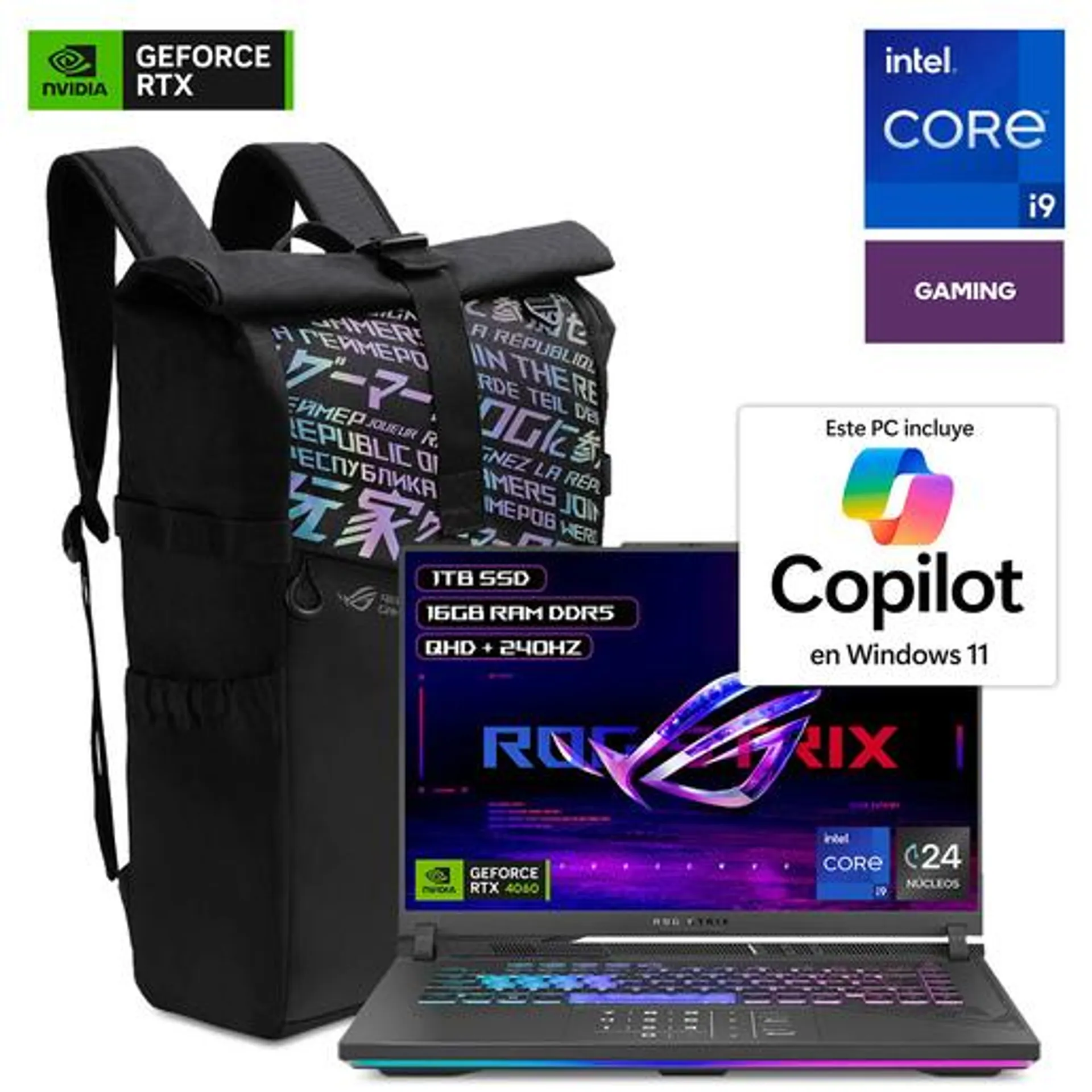 Bundle Laptop Gamer Asus Rog Strix G16 Intel Raptor Lake i9 16 pulg. 1tb SSD 16gb RAM más Mochila