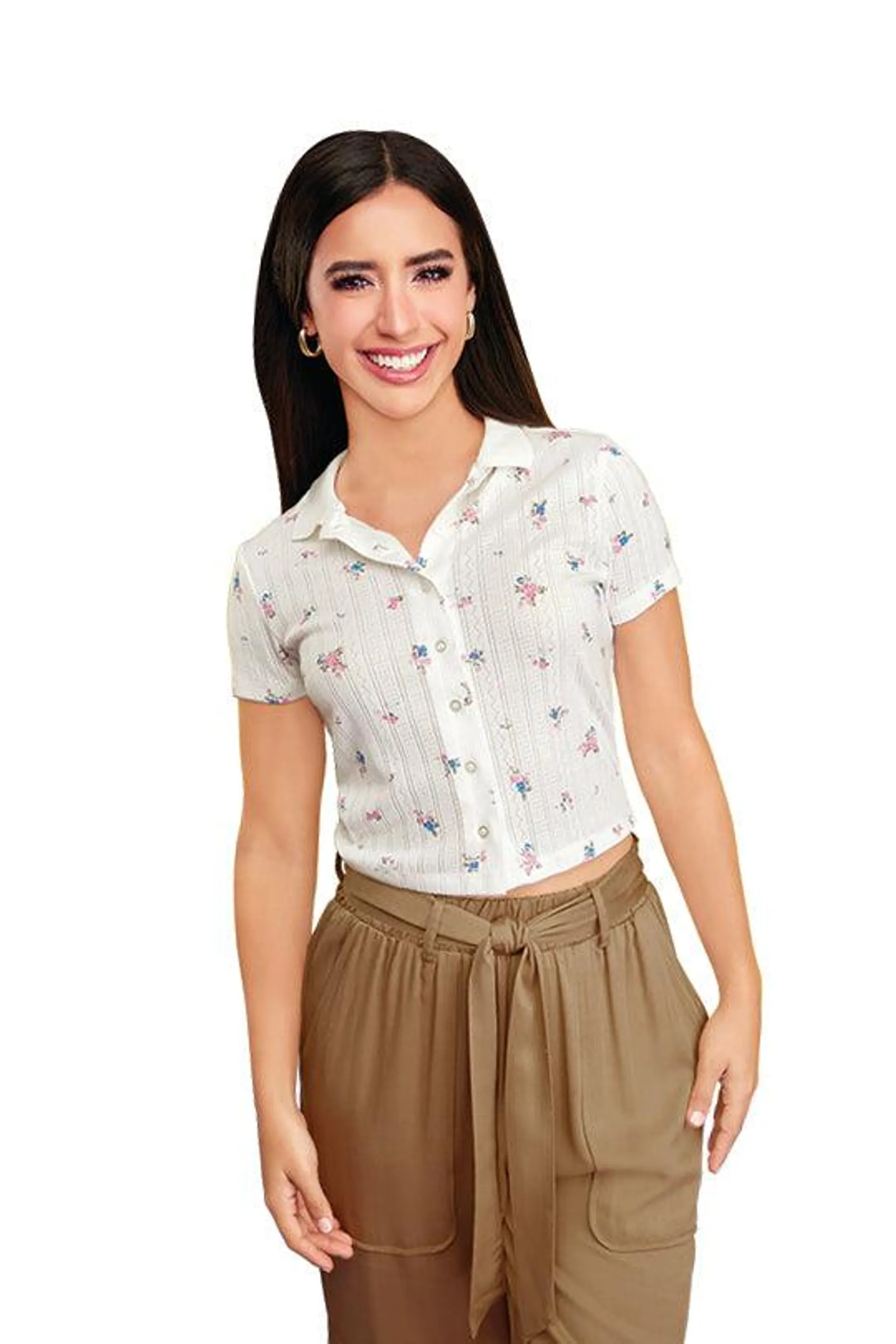 CAMISETA DE JACQUARD CON ESTAMPADO DE FLORES 97025