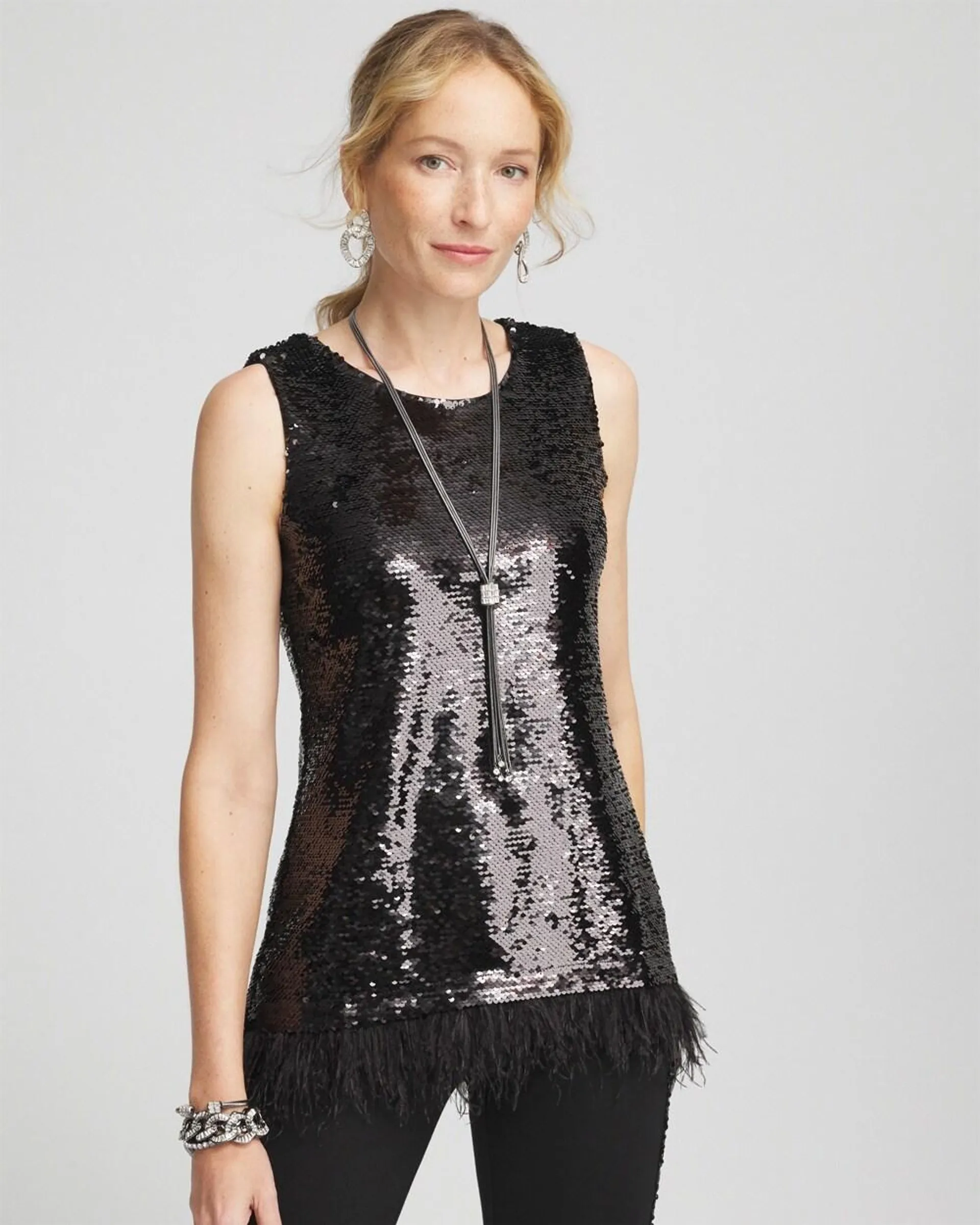 Faux-Feather Sequin Tank