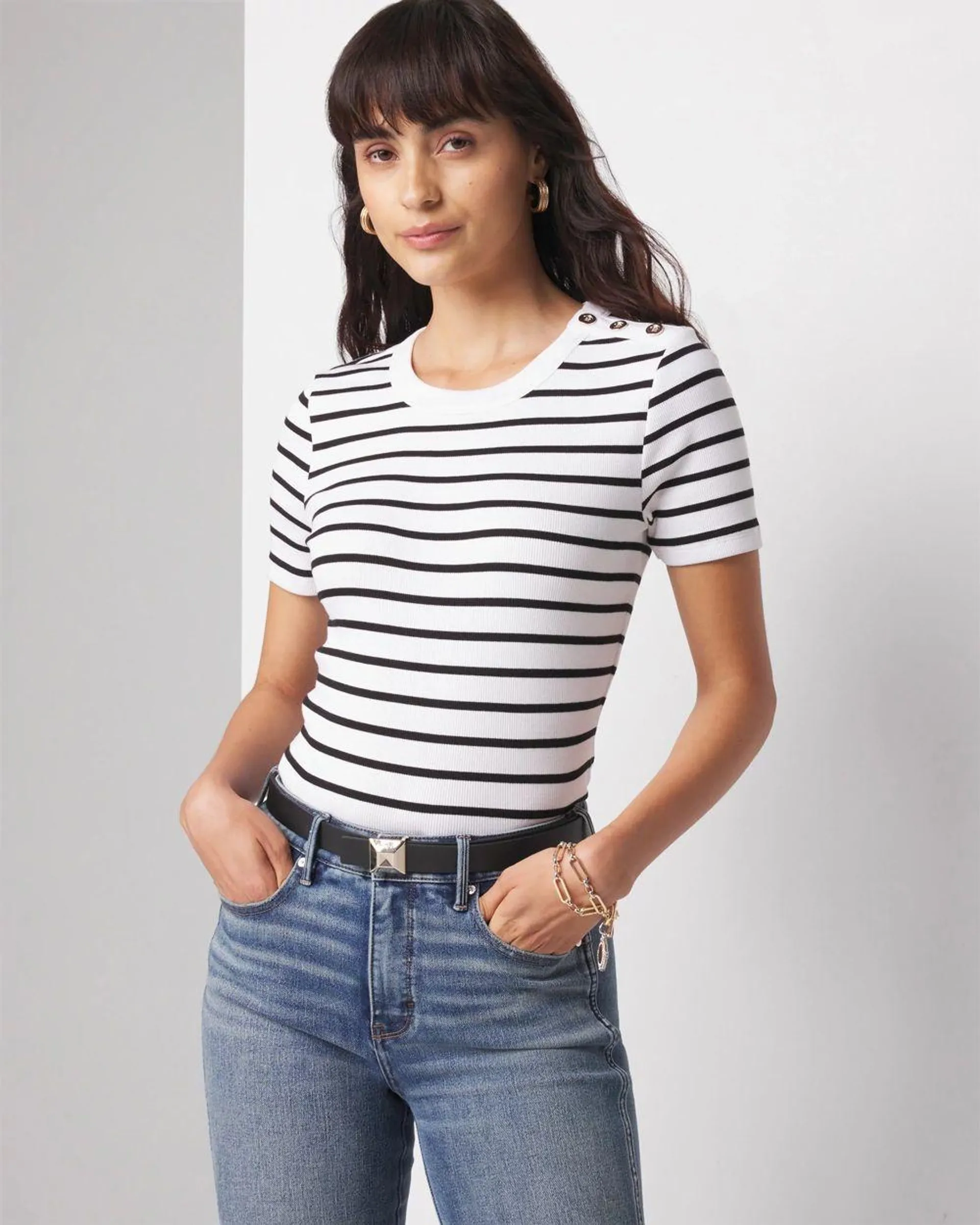 Short Sleeve Button Shoulder Tee