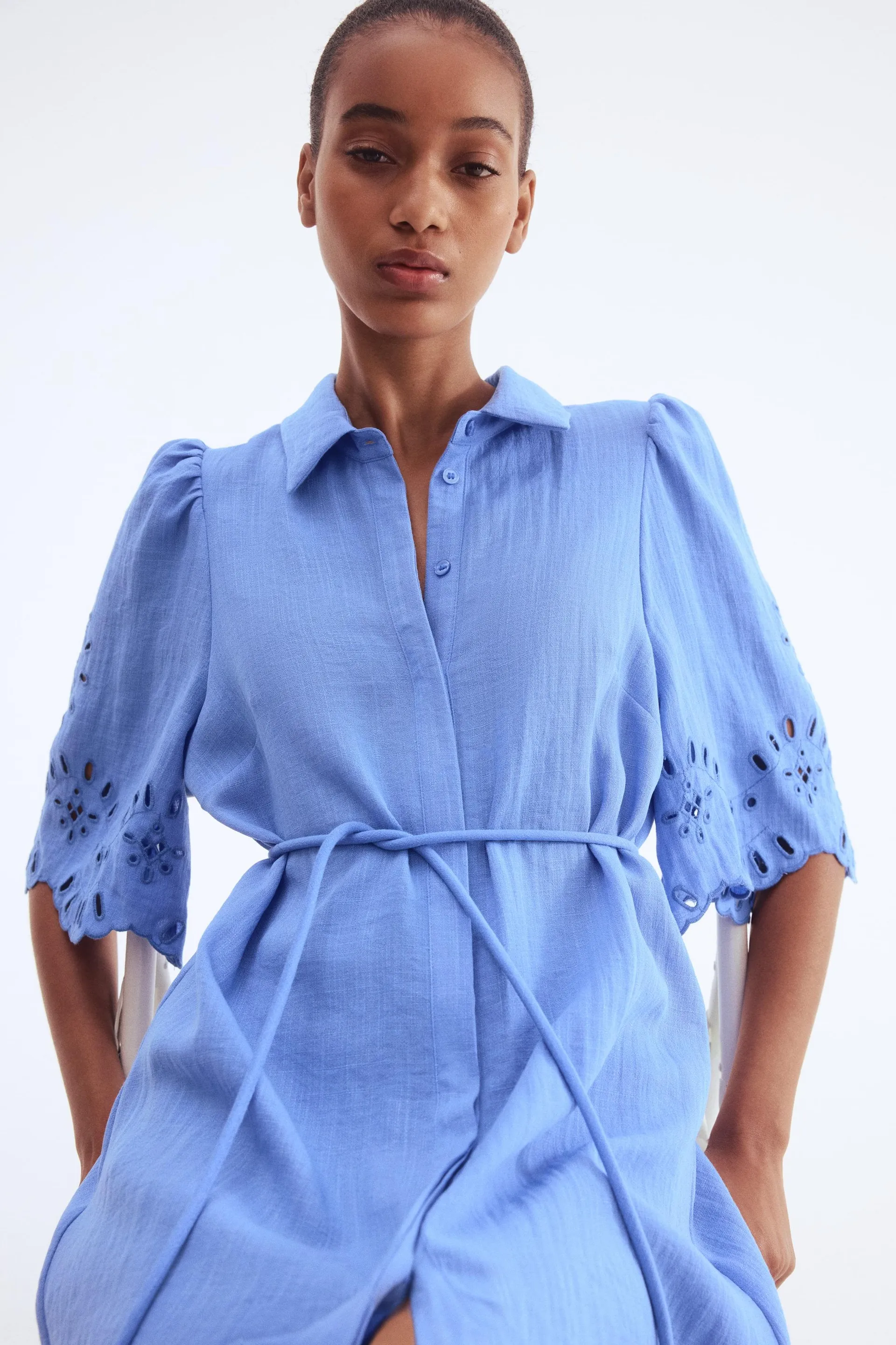 Vestido camisa en bordado inglés
