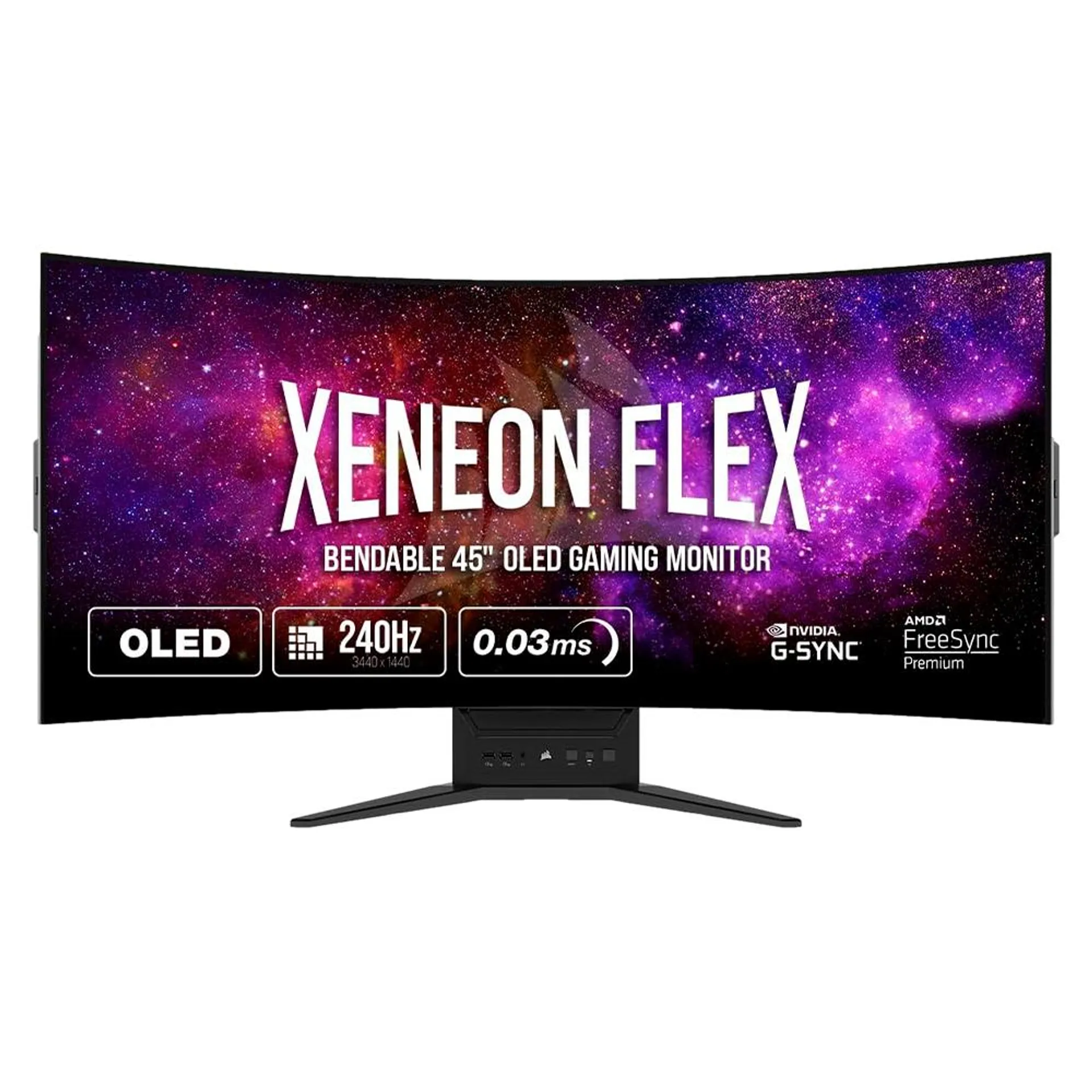 Monitor Gamer Corsair XENEON FLEX 45WQHD240 / Pantalla flexible OLED WQHD (3440 x 1440) / 45” / 240 Hz / GtG de 0.03ms / NVIDIA G-SYNC / AMD FreeSync Premium / Black / CM-9030001-NA