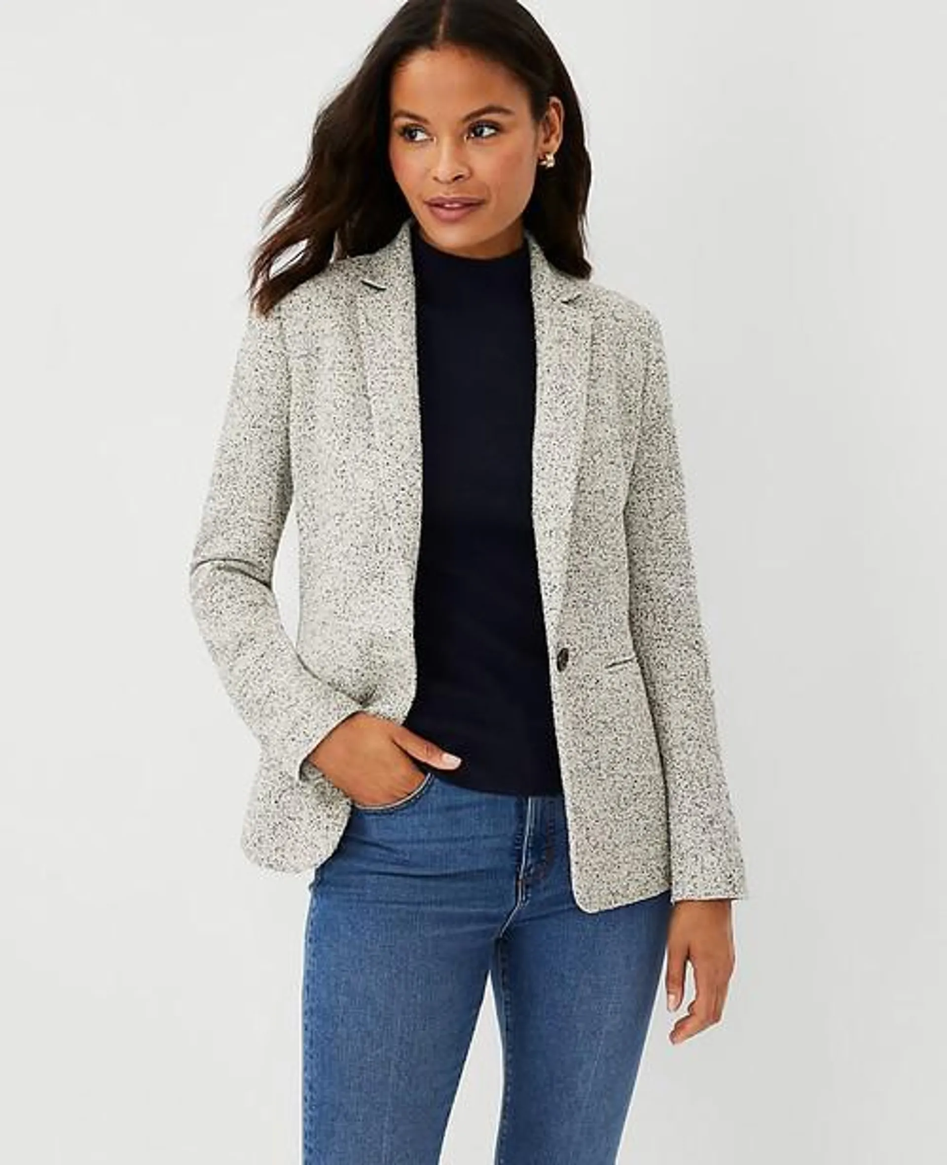 Blazers Ann Taylor The Hutton in Melange Tweed Azules Claro | 576094-AOV