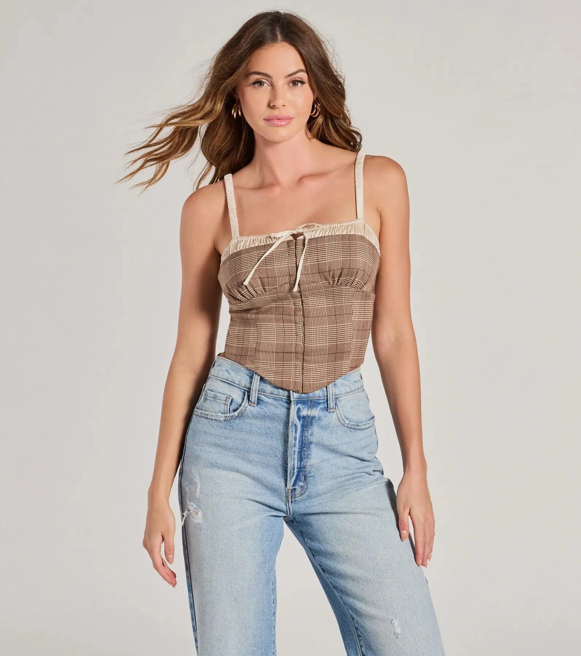 Pristine Classic Satin Trim Plaid Corset Crop Top