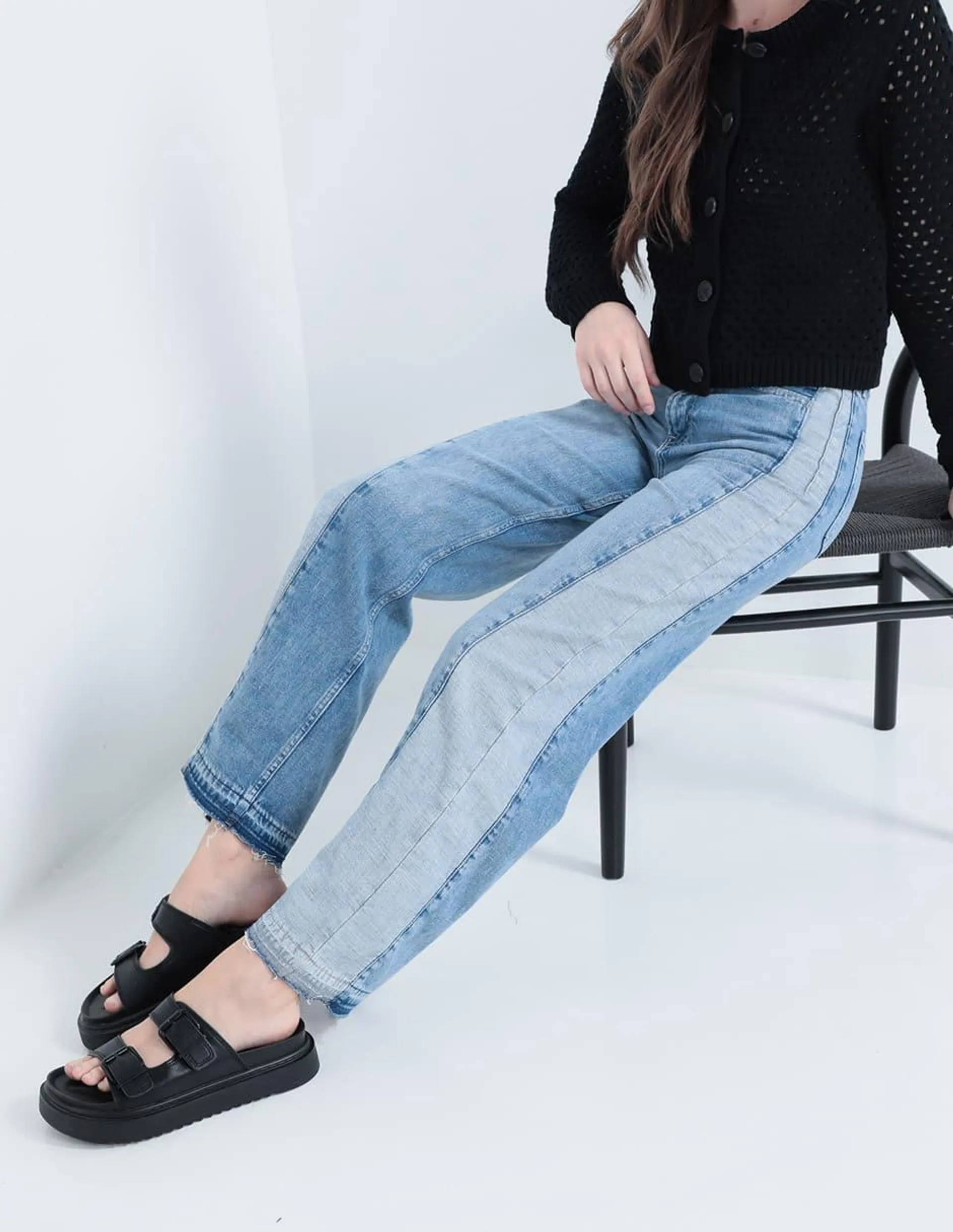 Jeans wide leg corte cintura alta para mujer