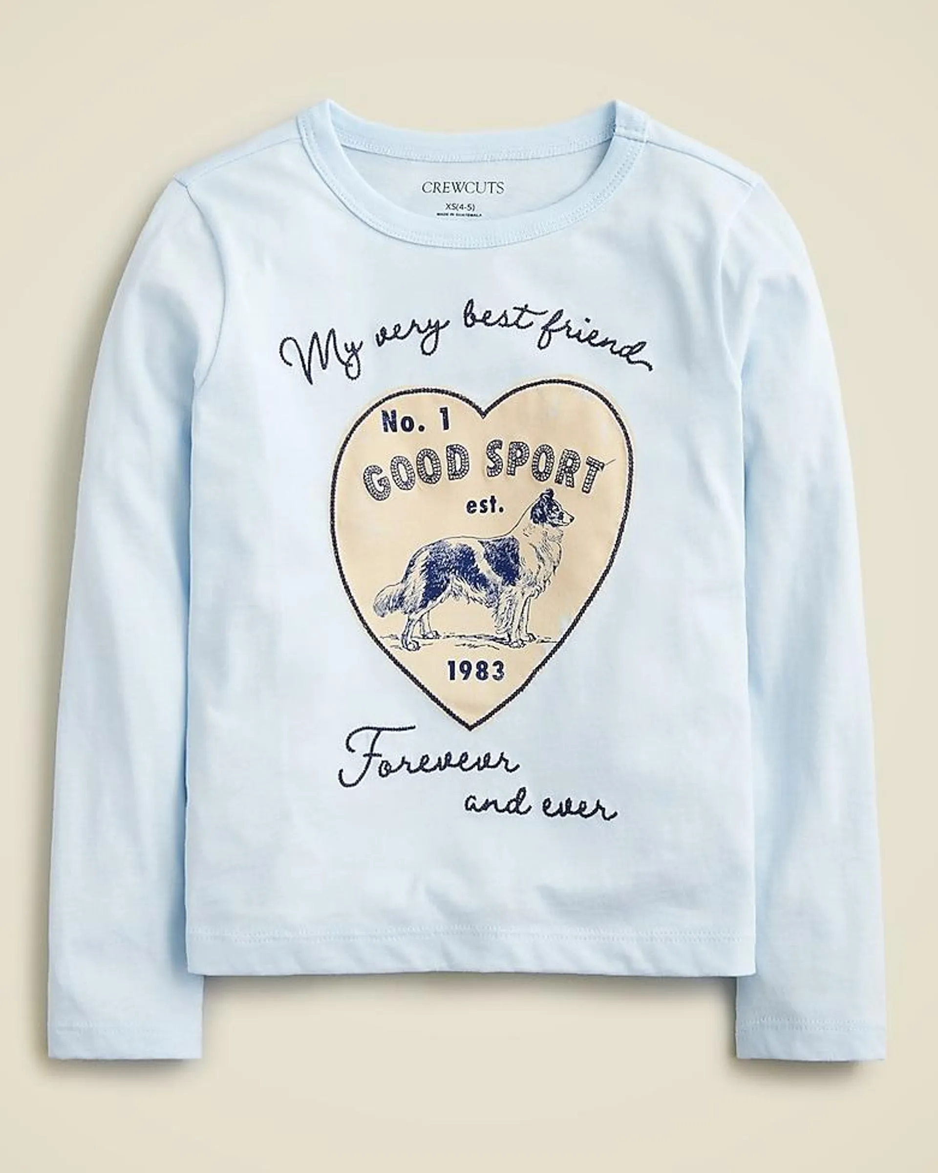 Girls' long-sleeve "good sport" dog graphic T-shirt with embroidery