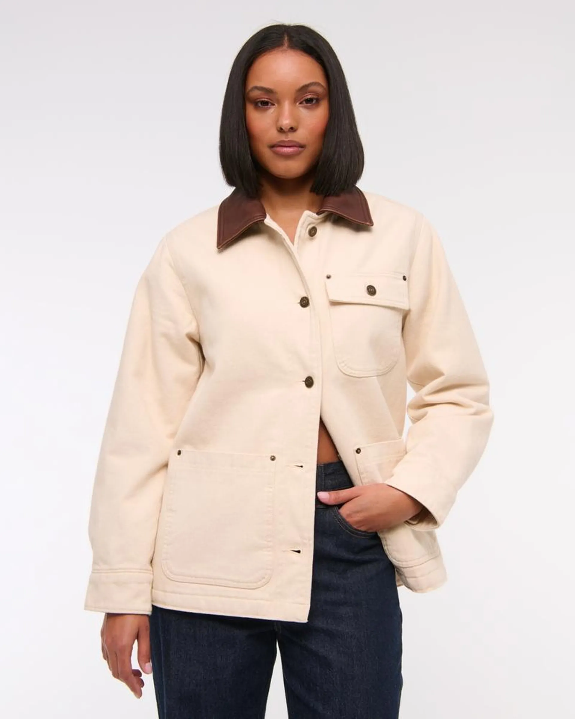 Mid-Length Twill Workwear Jacket