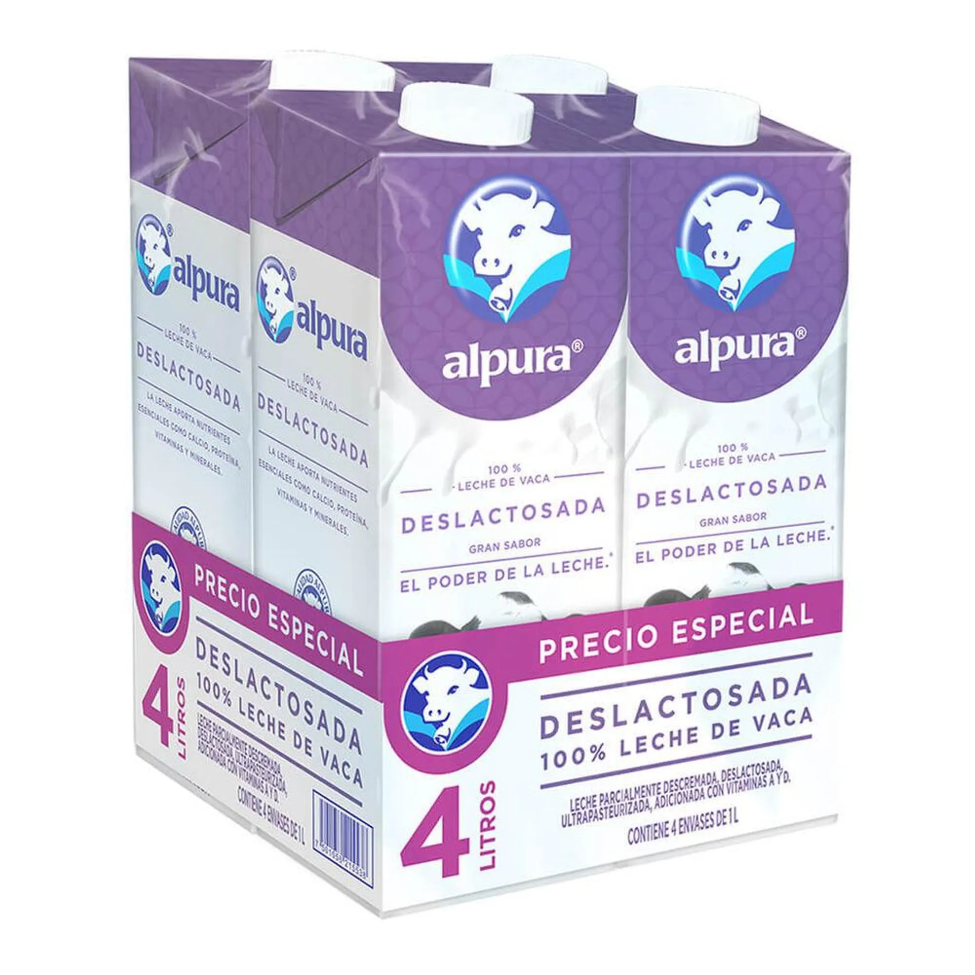 Leche Alpura Deslactosada 1 Paquete con 4 piezas de 1 lt c/u