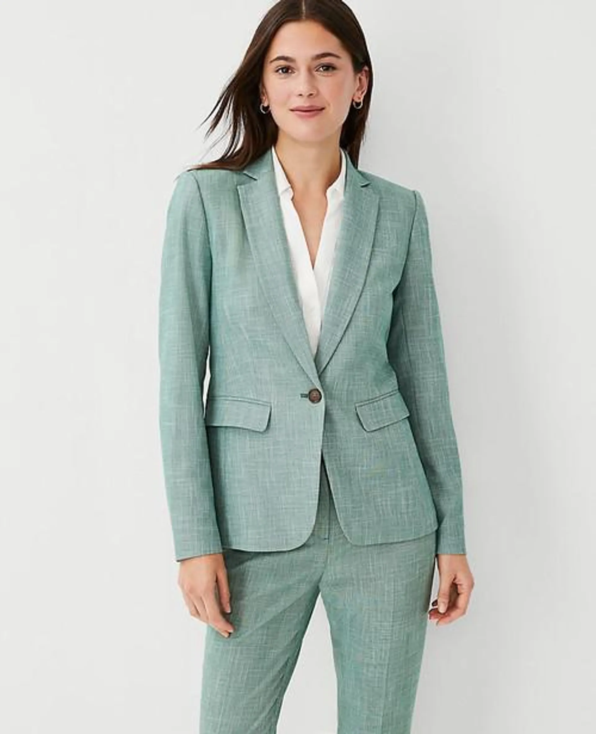 Blazers Ann Taylor The Notched One Button in Cross Weave Turquesa | 981705-UKM