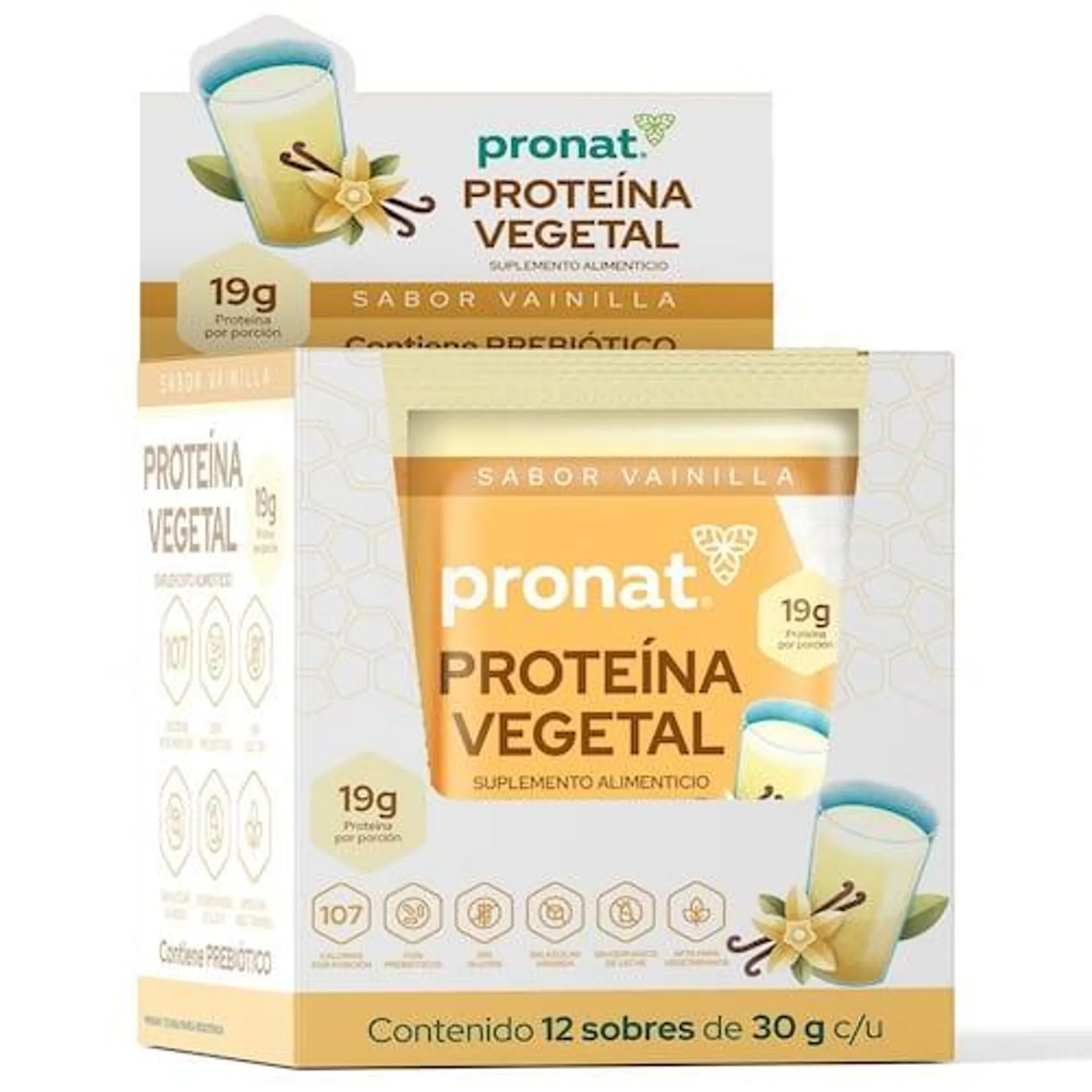 Pronat Proteína Vegetal Vainilla Caja 12 Sobres de 30g c/u