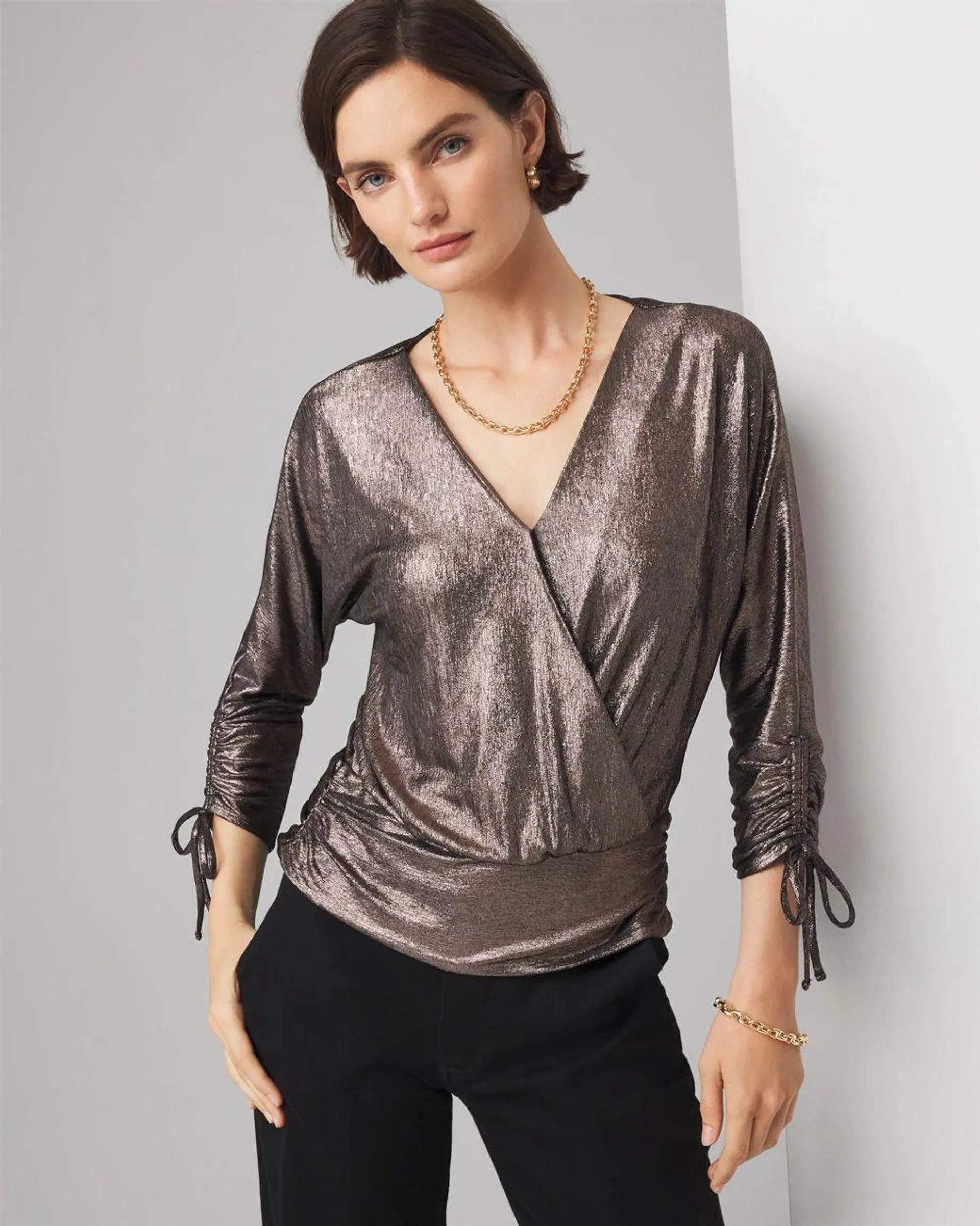 Metallic Surplice Top