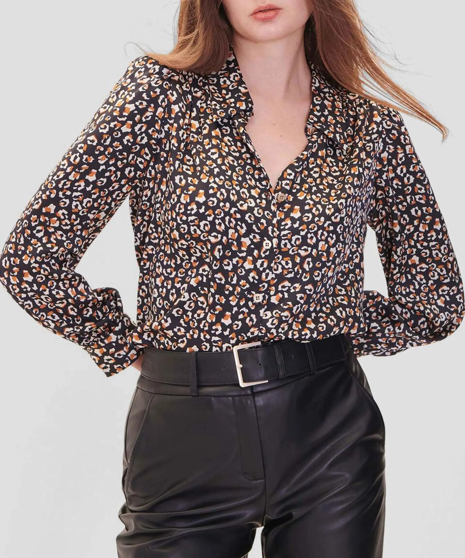 Blusa Camisera De Satín Animal Print Mujer