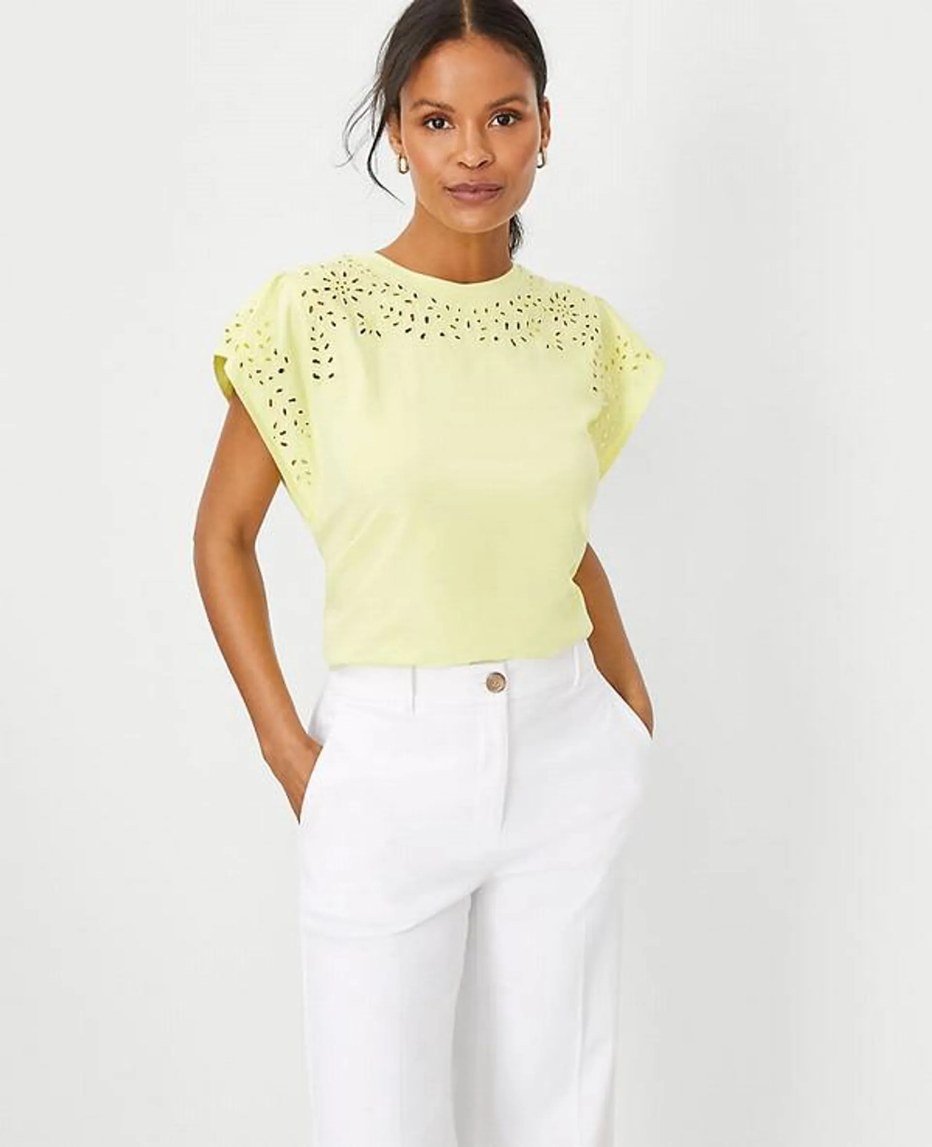 Camisas Ann Taylor Eyelet Cap Sleeve Verdes | 043768-XVL