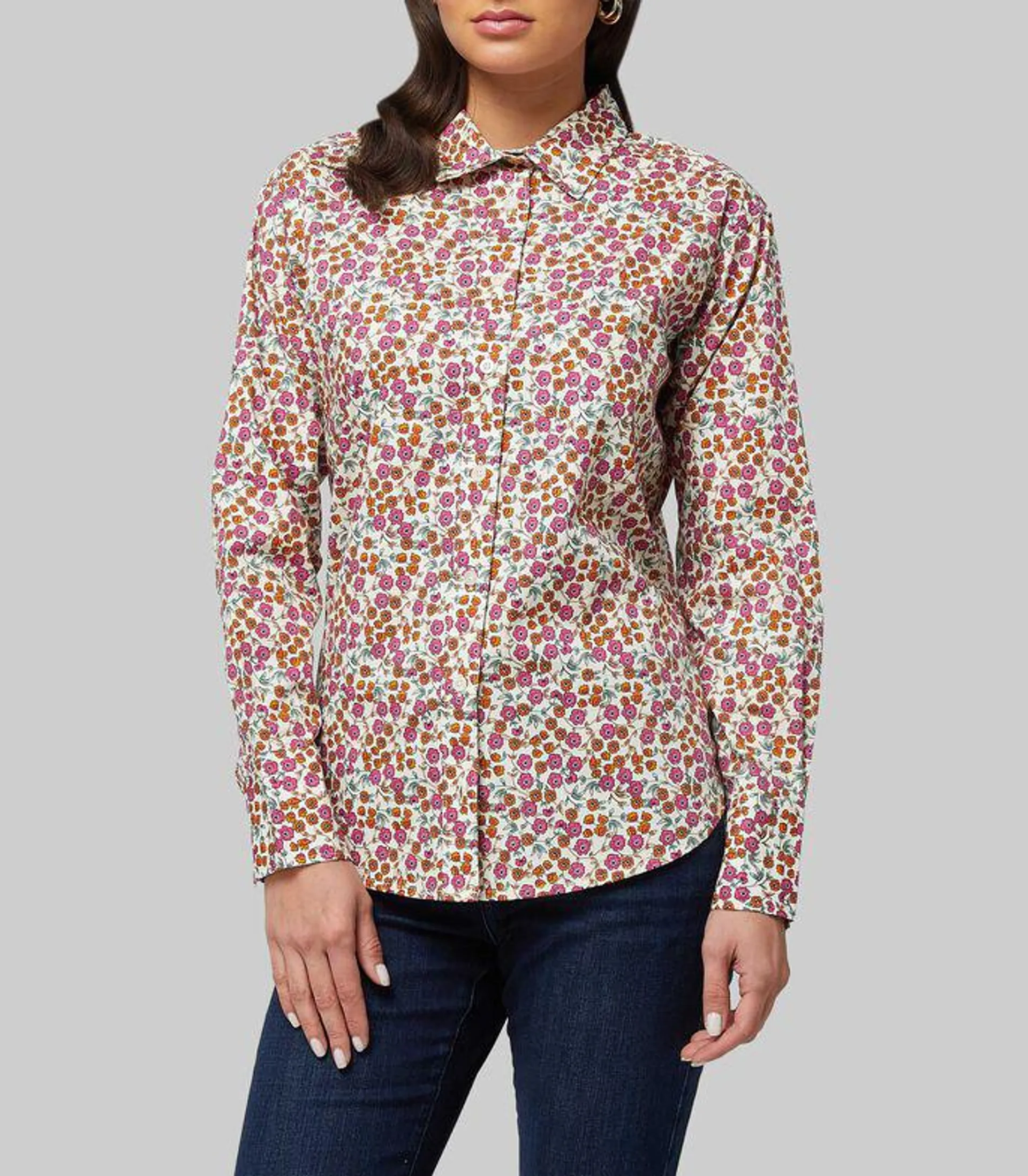 Camisa con estampado floral manga larga Mujer