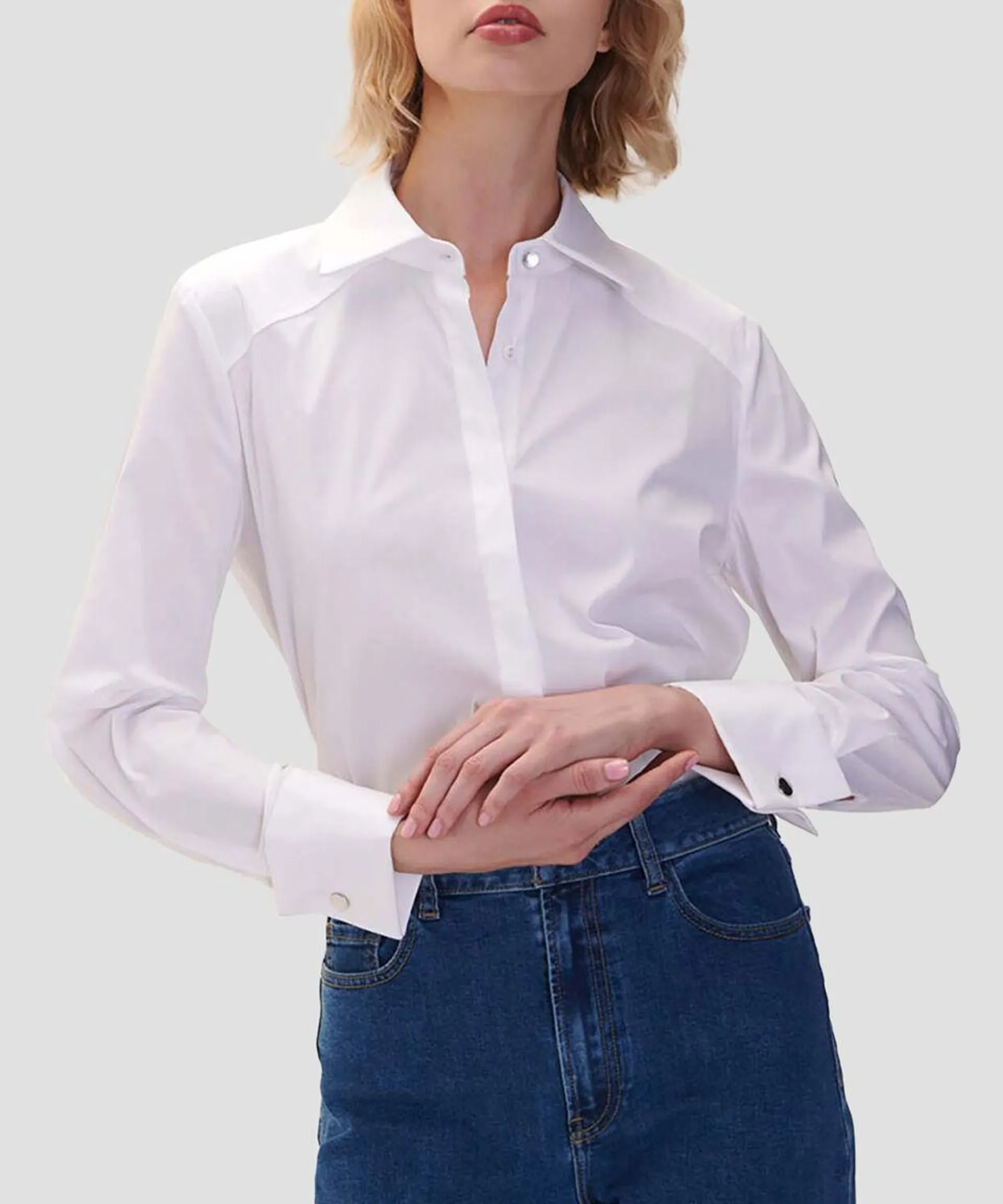 Camisa Botones Ocultos Puño Francés Mujer