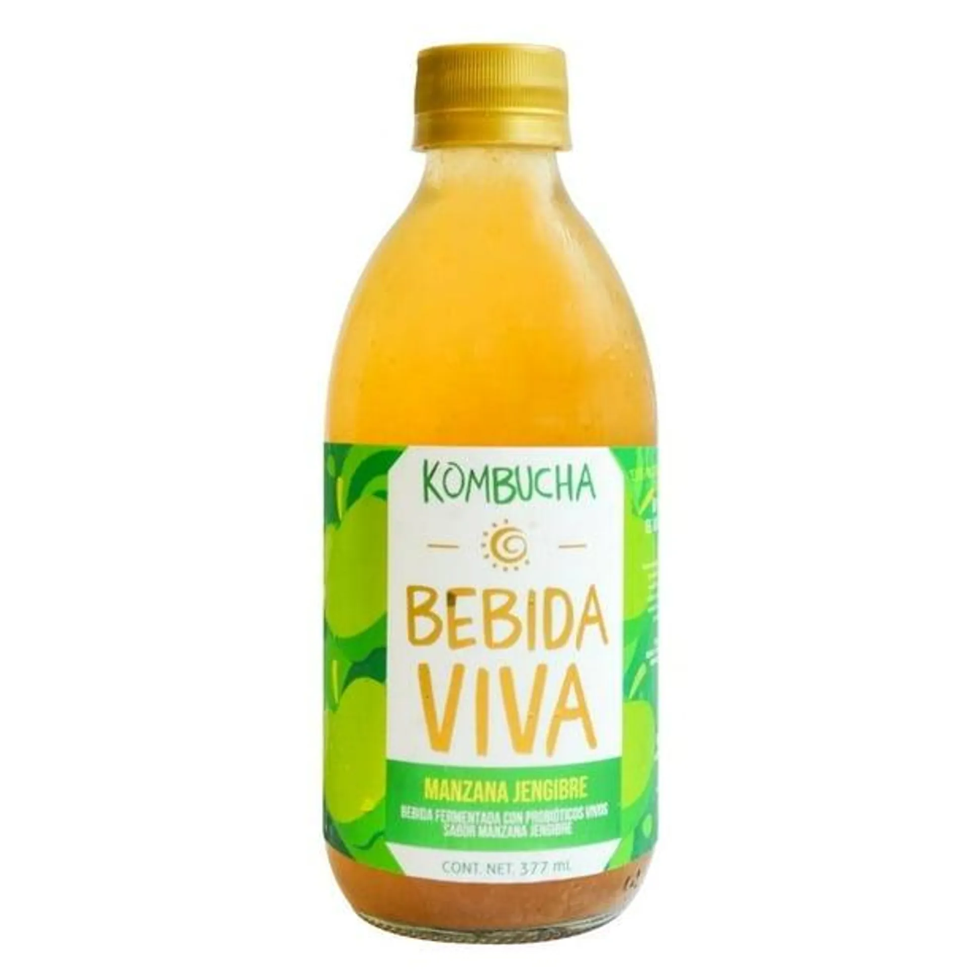 Bebida Kombucha con probióticos manzana jengibre 377 ml