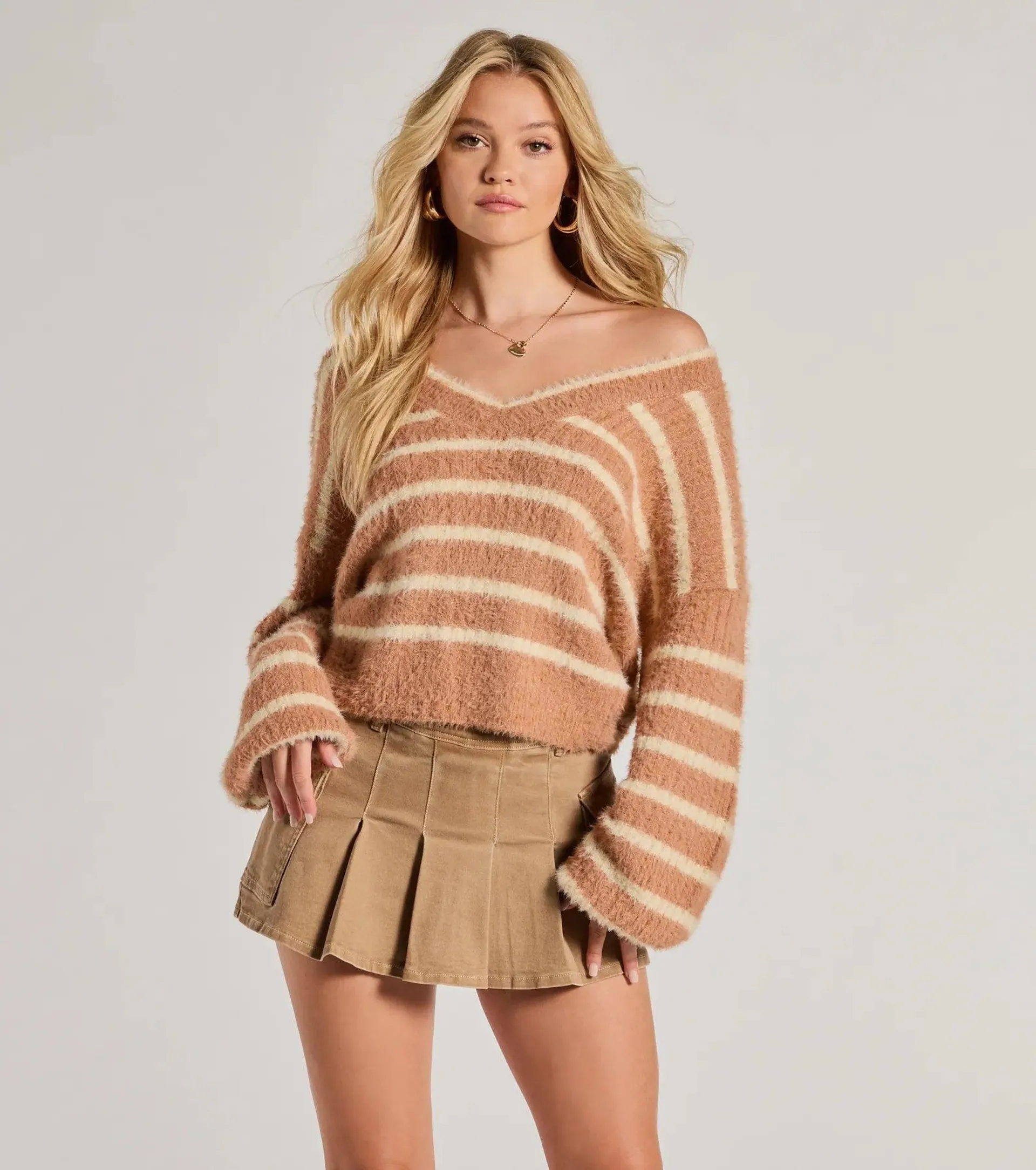 Cozy Charm Striped Eyelash Knit Sweater